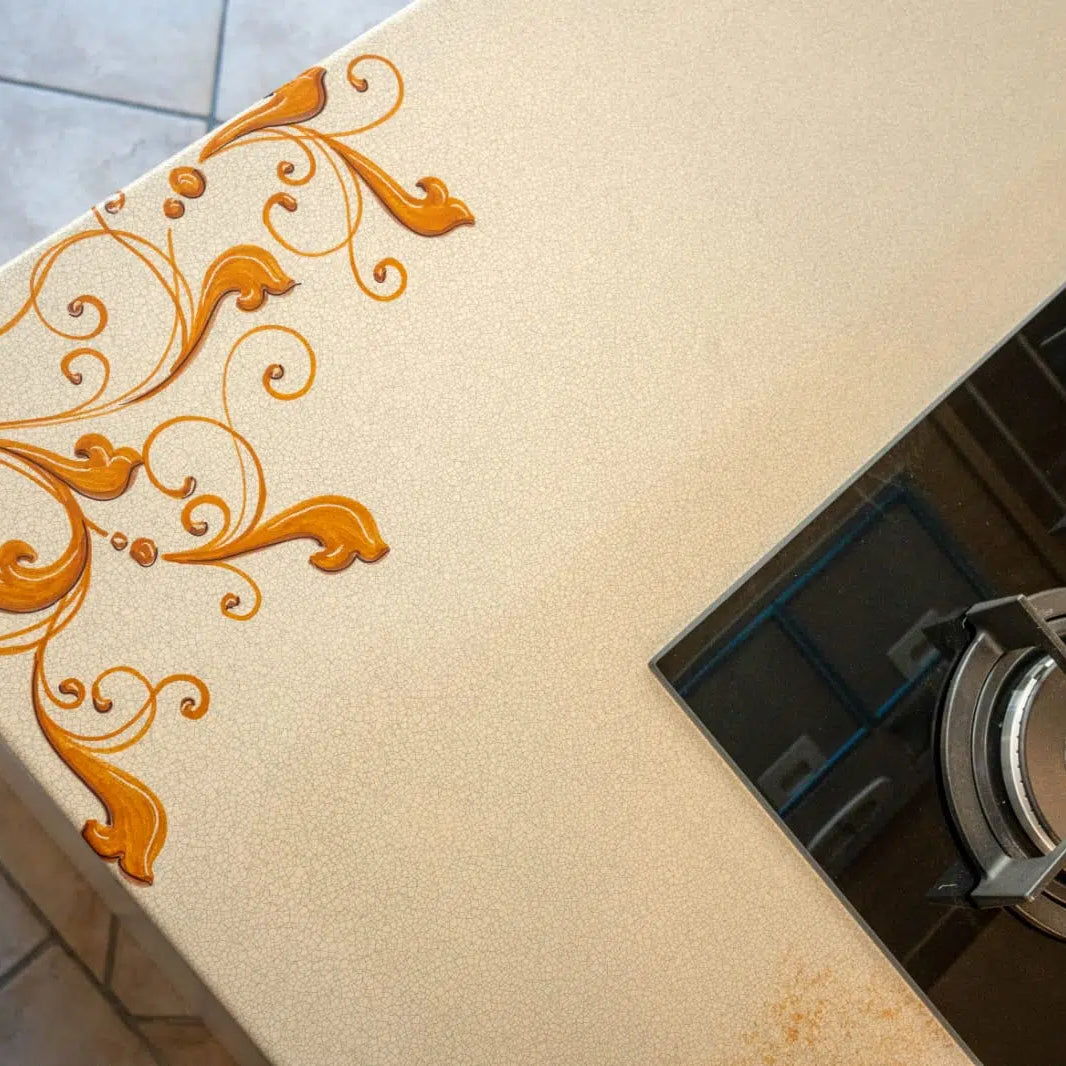 Top per Cucina Pietra Lavica Decoro Volute Giallo - TOP PIETRA LAVICA