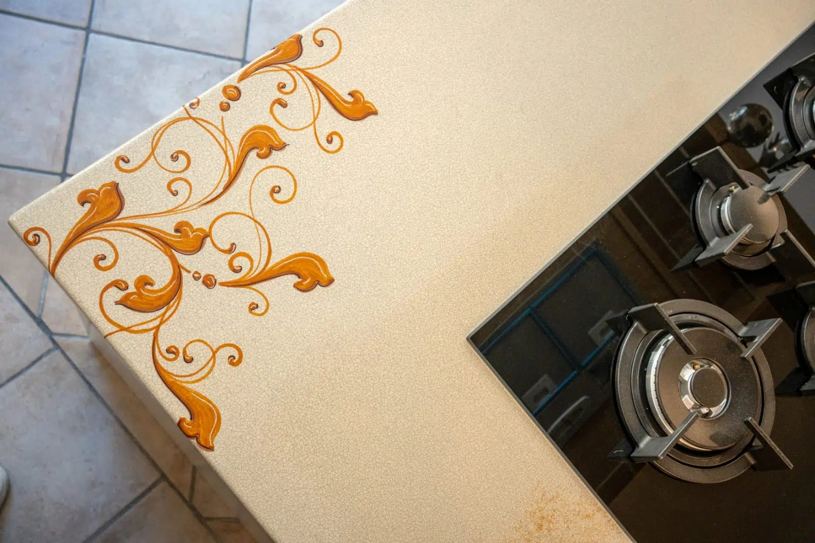 Top per Cucina Pietra Lavica Decoro Volute Giallo - TOP PIETRA LAVICA