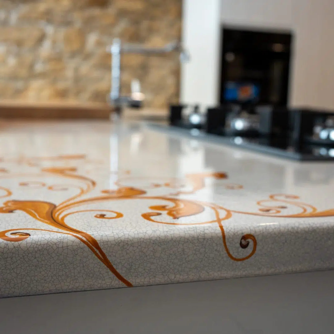 Top per Cucina Pietra Lavica Decoro Volute Giallo - TOP PIETRA LAVICA