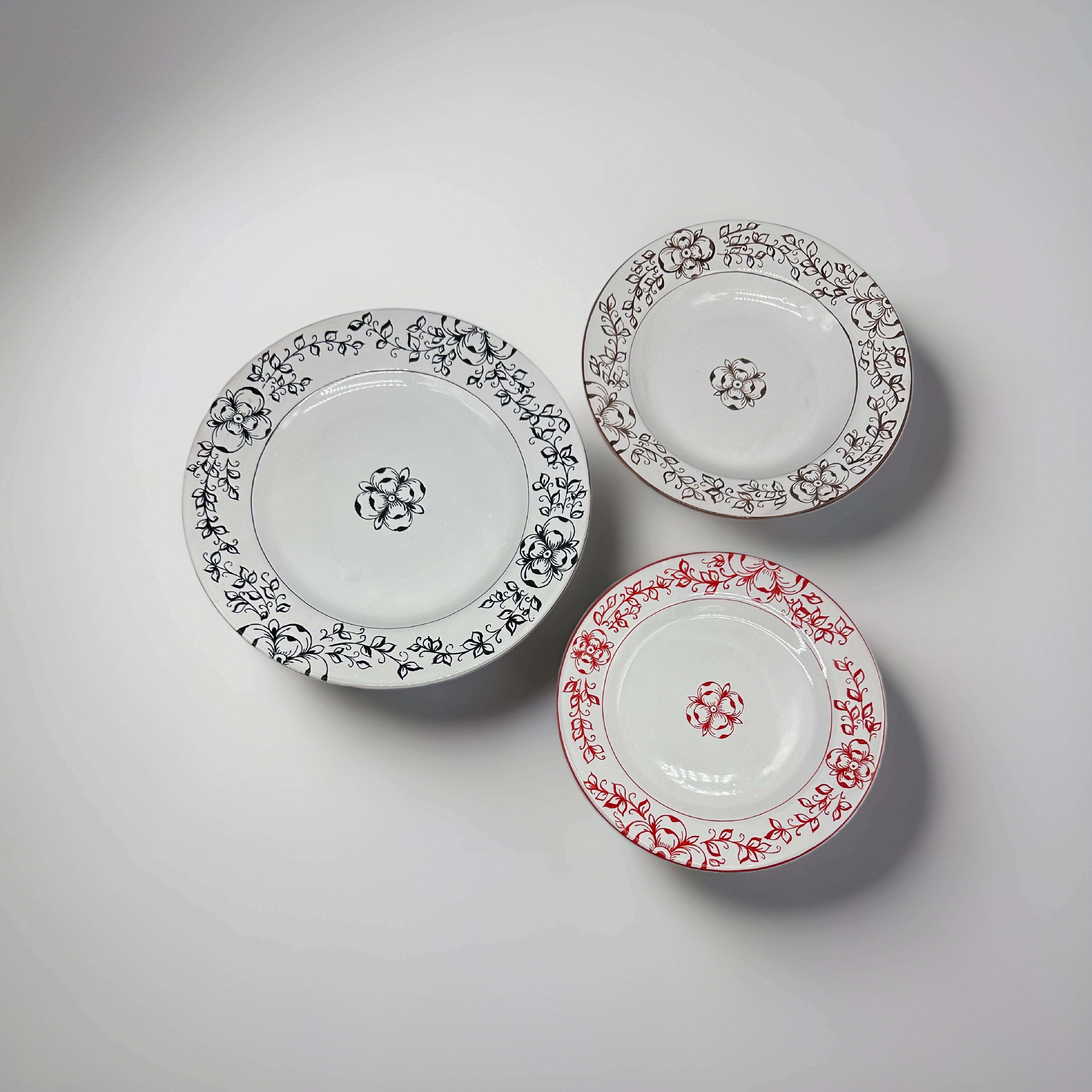 Tris Piatti Uso Alimentare Ceramica Caltagirone - Fiore Centrale - PIATTI