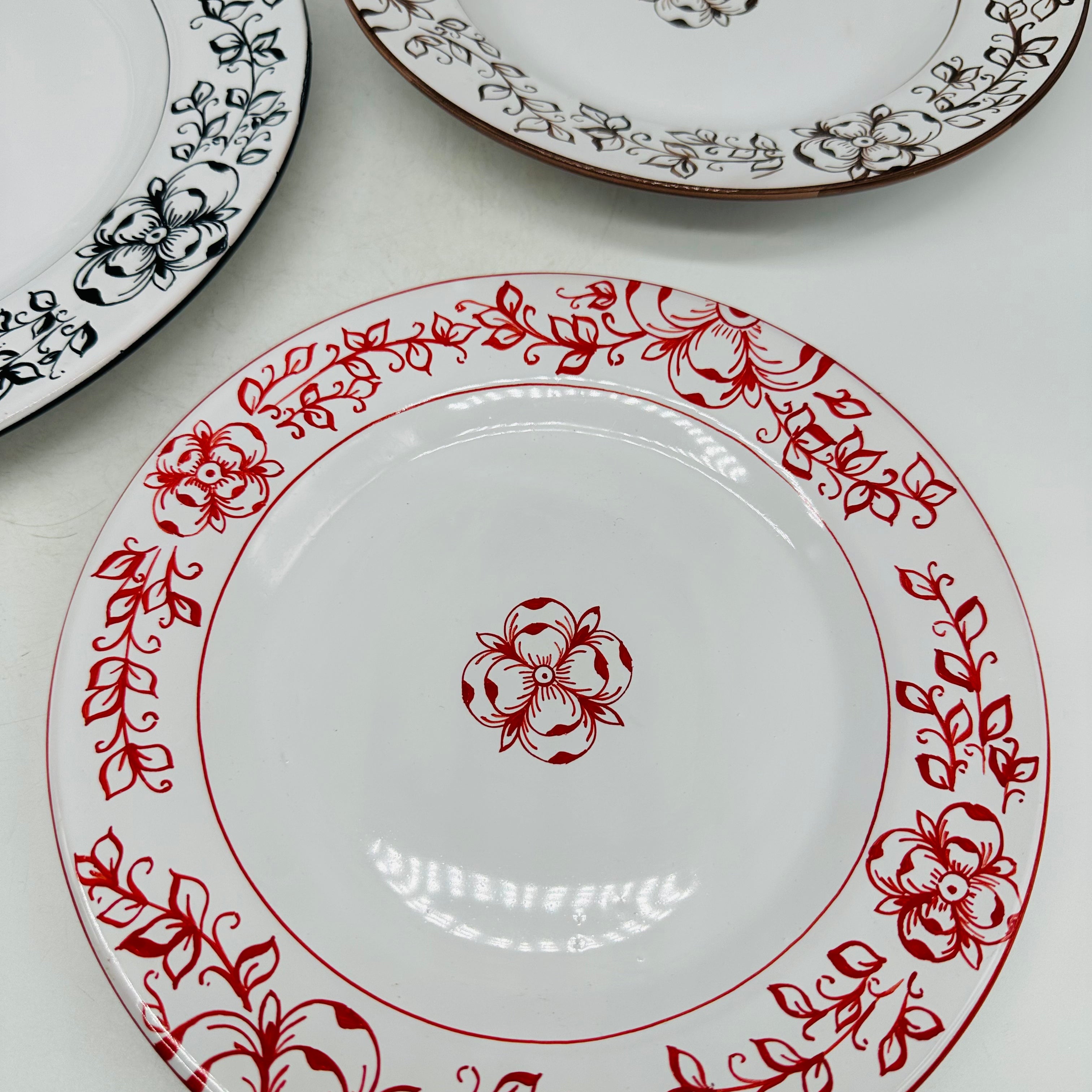 Tris Piatti Uso Alimentare Ceramica Caltagirone - Fiore Centrale - PIATTI