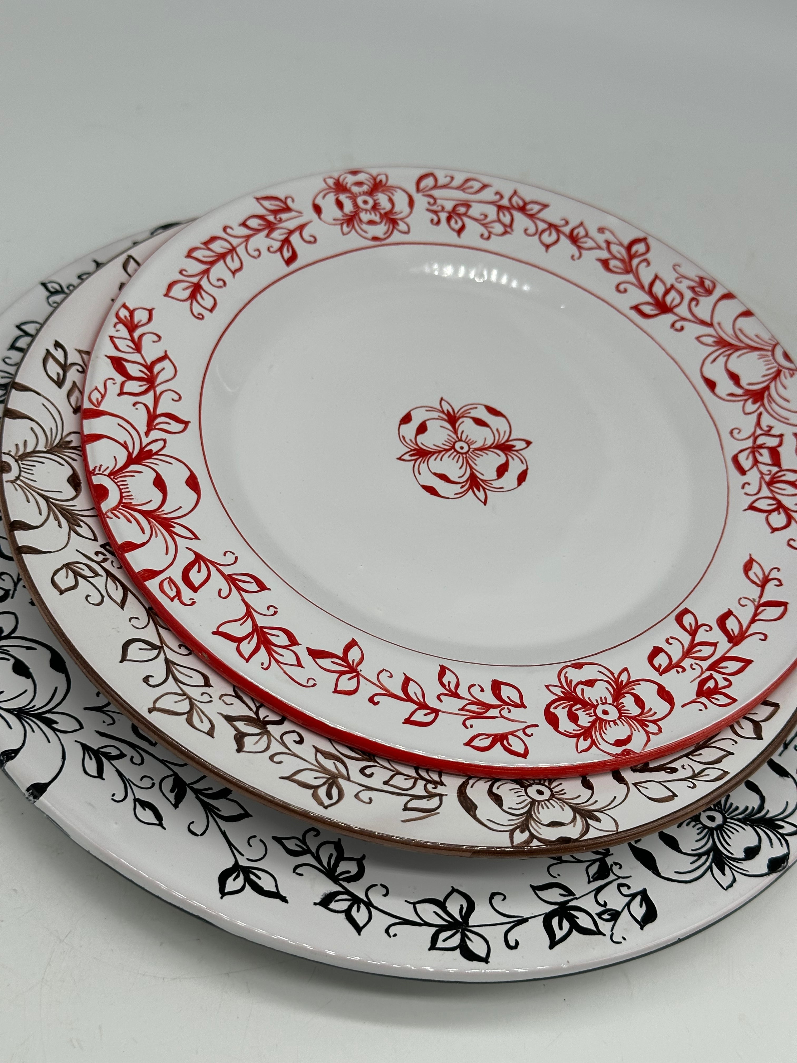 Tris Piatti Uso Alimentare Ceramica Caltagirone - Fiore Centrale - PIATTI