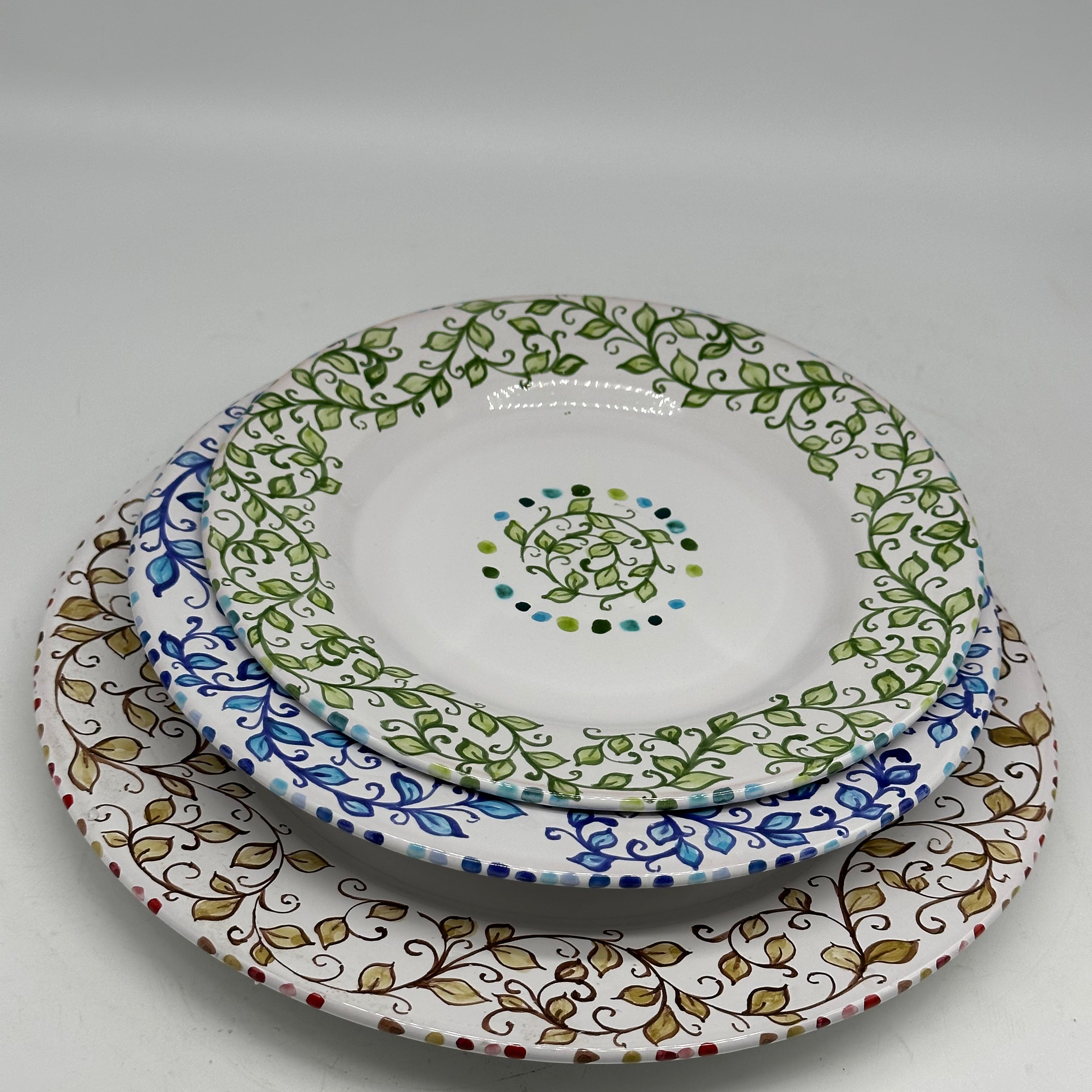 Tris Piatti Uso Alimentare Ceramica Caltagirone - Foglie - PIATTI