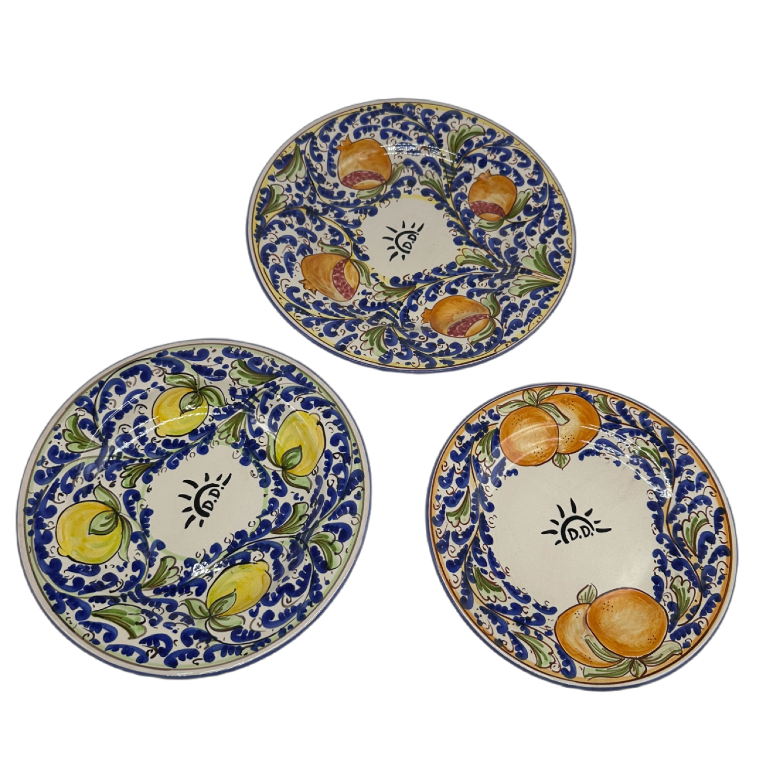 Tris Piatti Uso Alimentare Ceramica Caltagirone - Frutti - PIATTI SERVIZIO