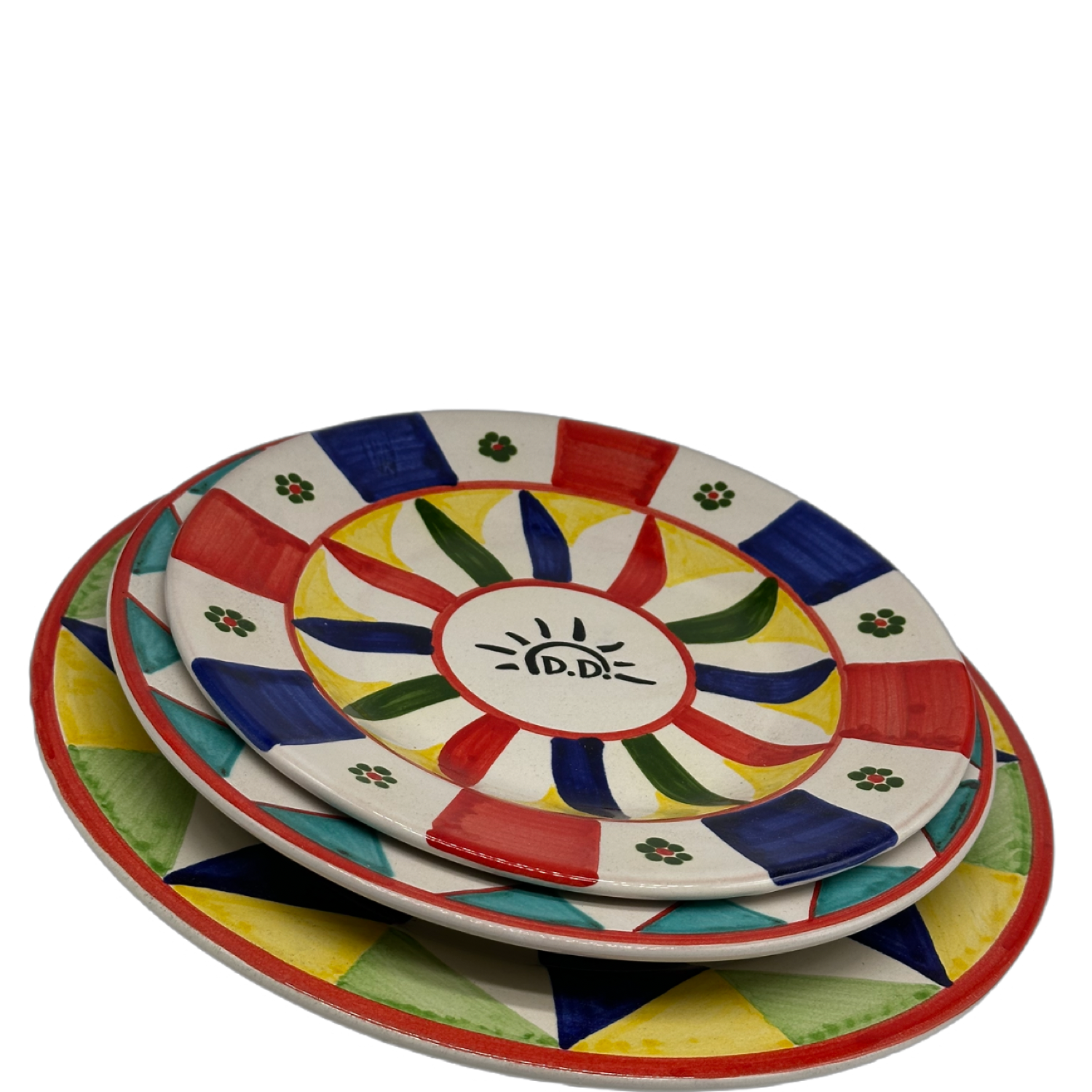 Tris Piatti Uso Alimentare Ceramica Caltagirone - Geometrico - PIATTI SERVIZIO