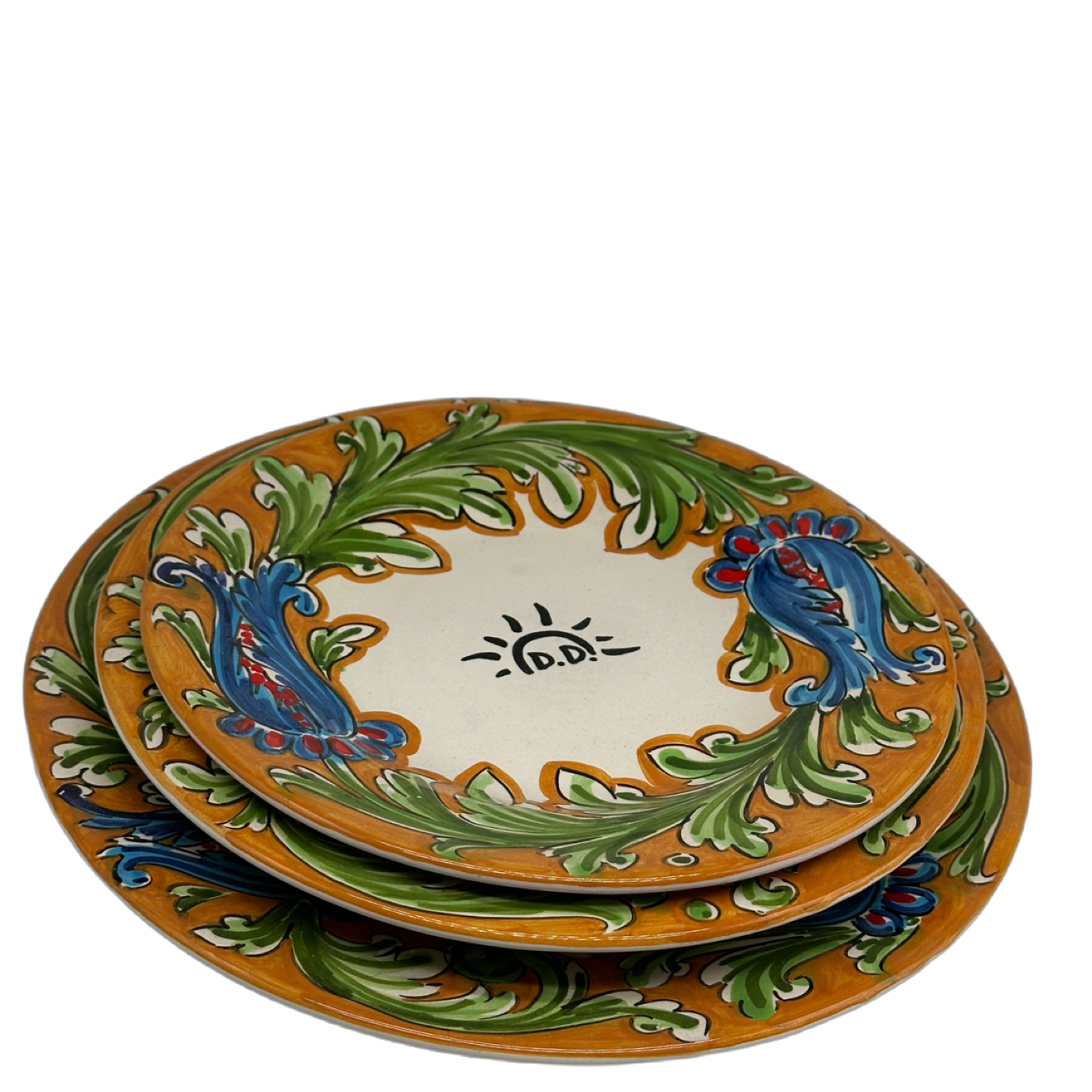 Tris Piatti Uso Alimentare Ceramica Caltagirone - Ornato Ocra - PIATTI SERVIZIO