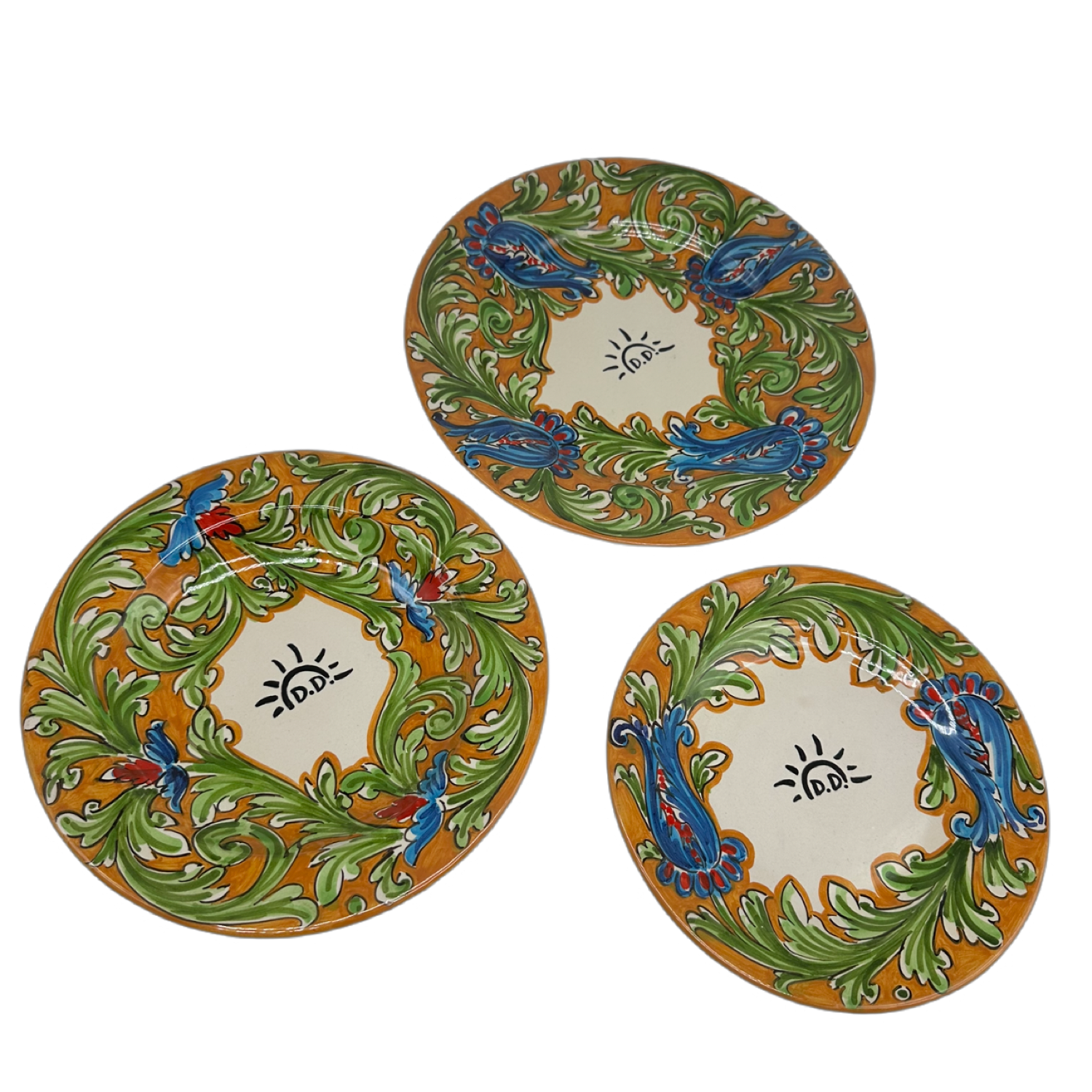 Tris Piatti Uso Alimentare Ceramica Caltagirone - Ornato Ocra - PIATTI SERVIZIO