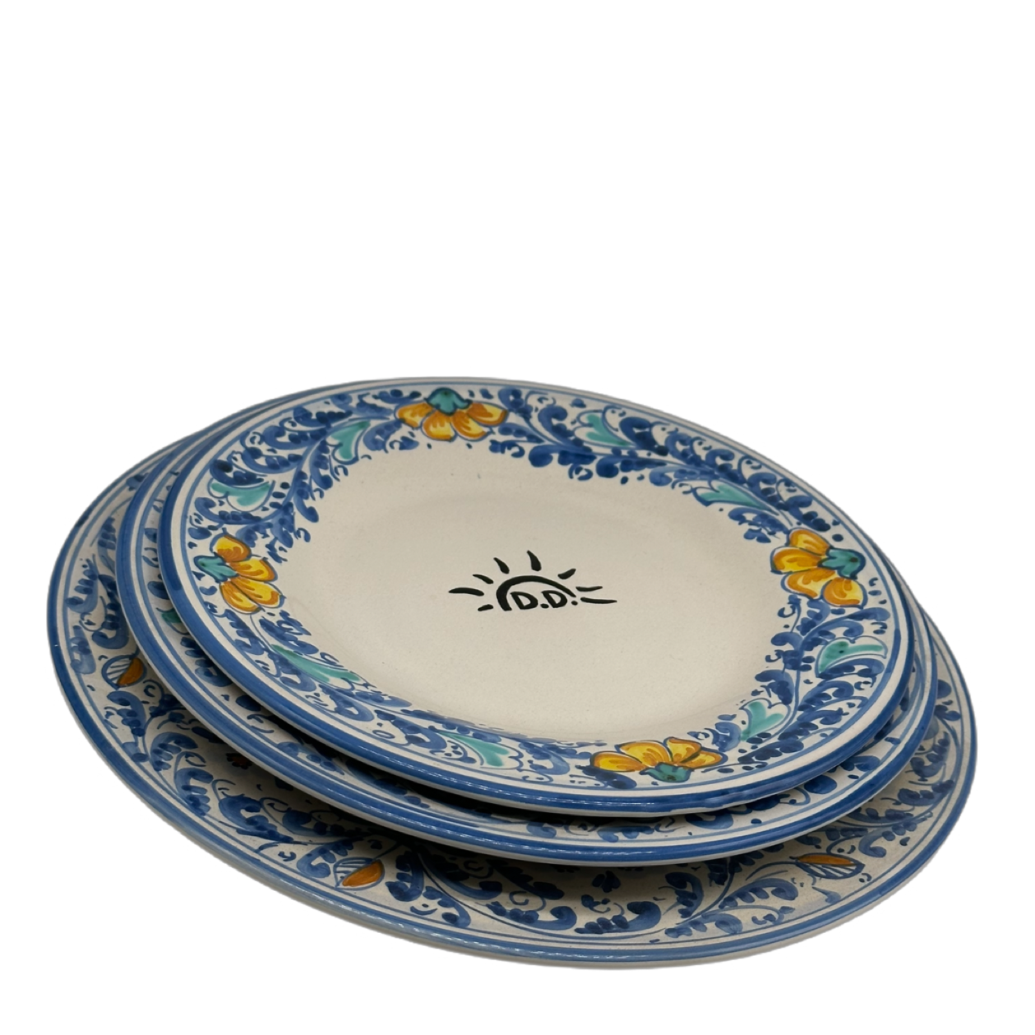 Tris Piatti Uso Alimentare Ceramica Caltagirone - Ruffini - PIATTI SERVIZIO