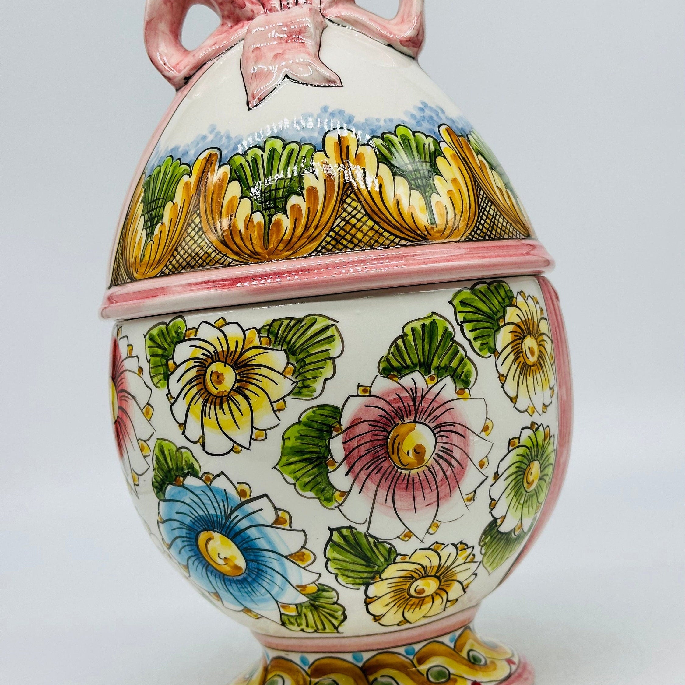 Uovo di Pasqua Contenitore H.27cm Ceramica Caltagirone dipinto a mano