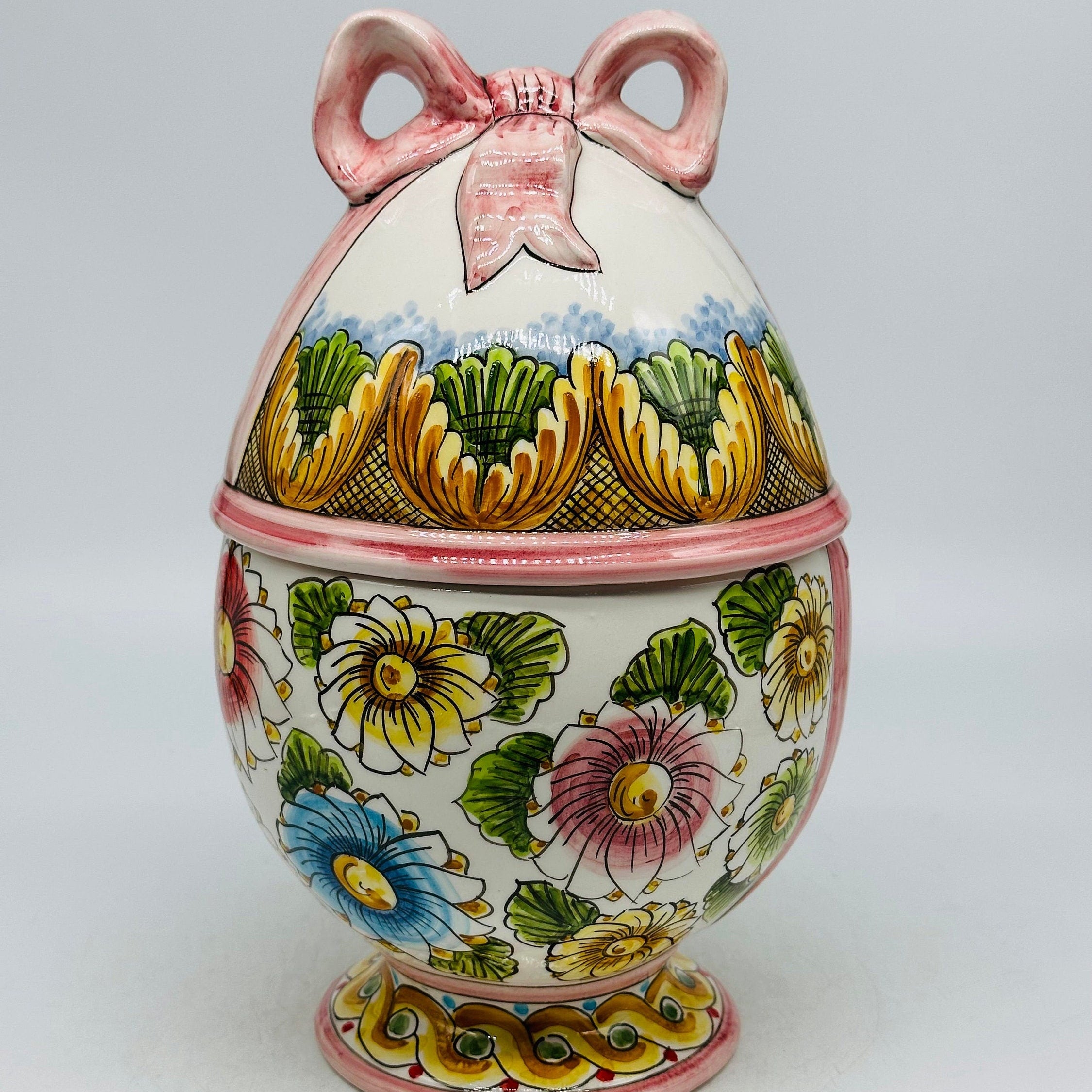 Uovo di Pasqua Contenitore H.27cm Ceramica Caltagirone dipinto a mano