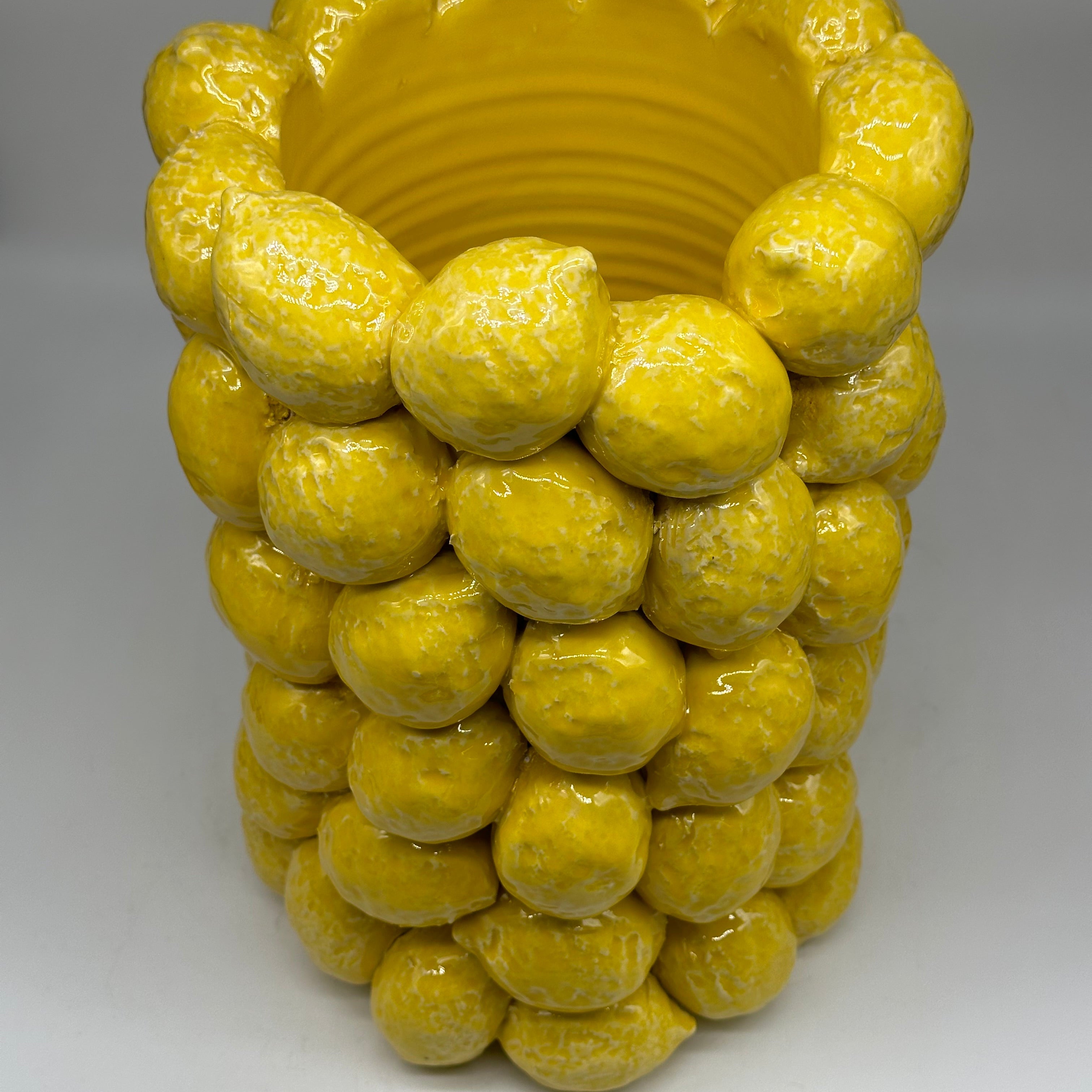 Vaso Frutta Limoni Gialli cm H.33 Ceramica Caltagirone fatto a mano - OGGETTISTICA