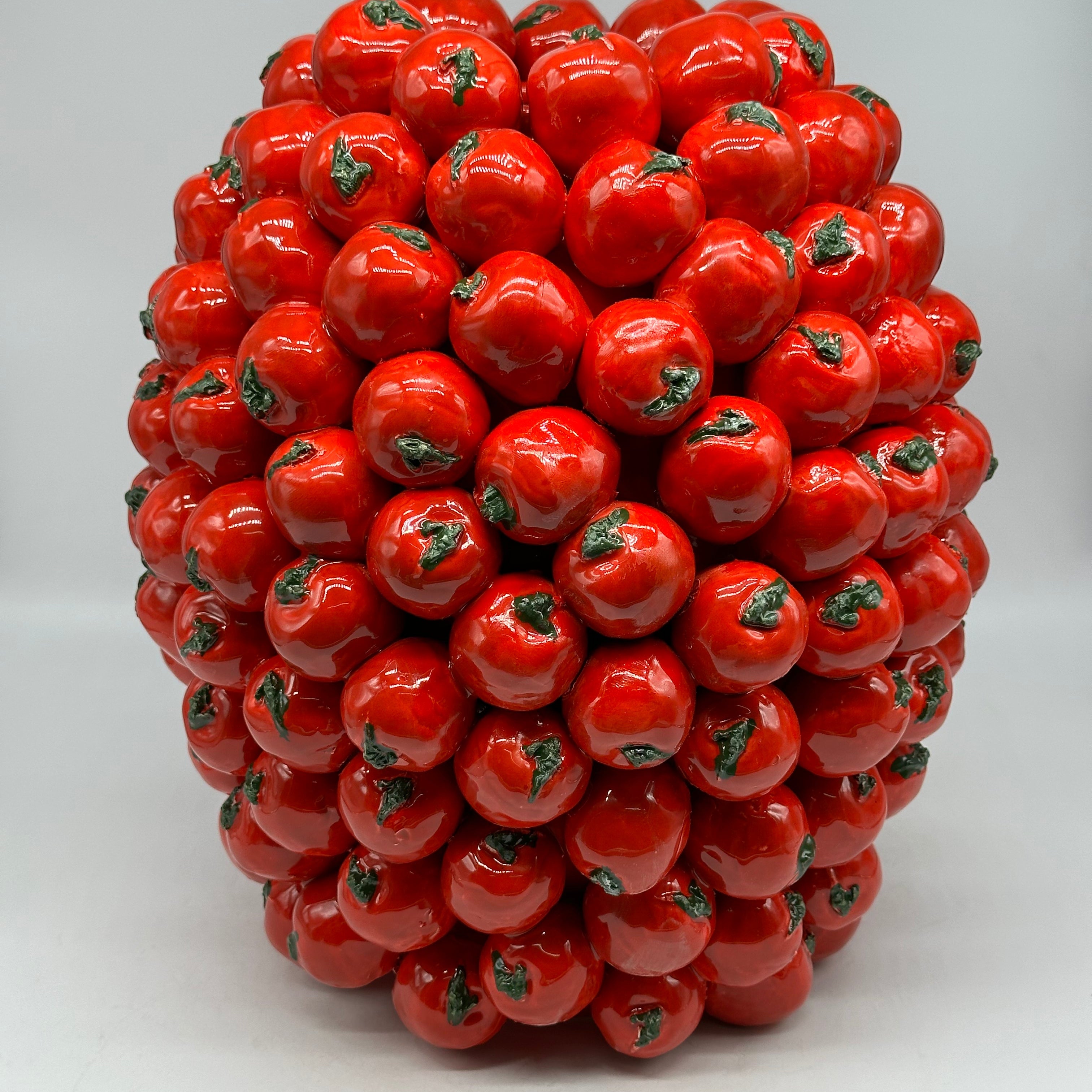 Vaso Frutta Pomodori Rossi cm H.35 L.30 Ceramica Caltagirone fatto a mano - OGGETTISTICA