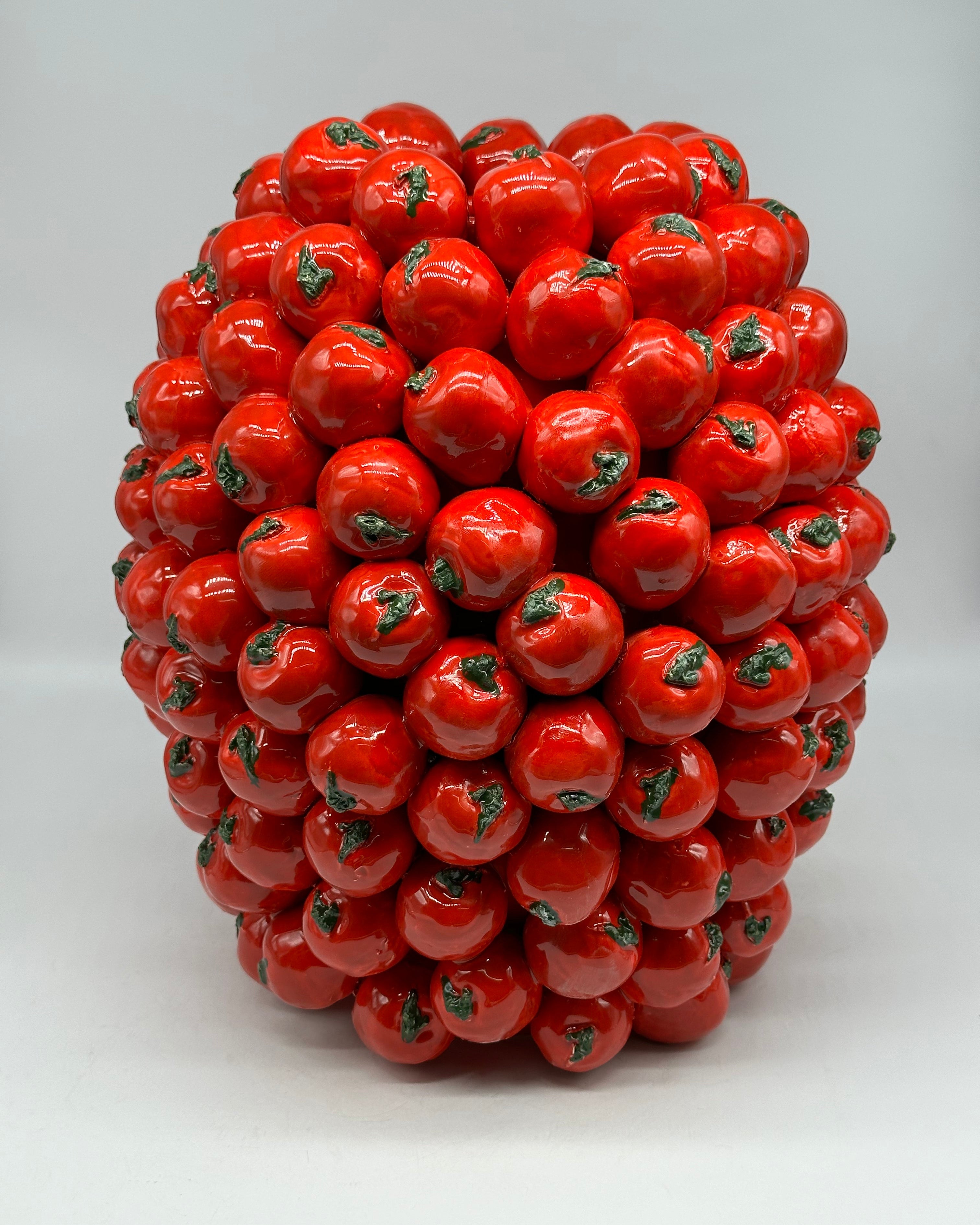Vaso Frutta Pomodori Rossi cm H.35 L.30 Ceramica Caltagirone fatto a mano - OGGETTISTICA
