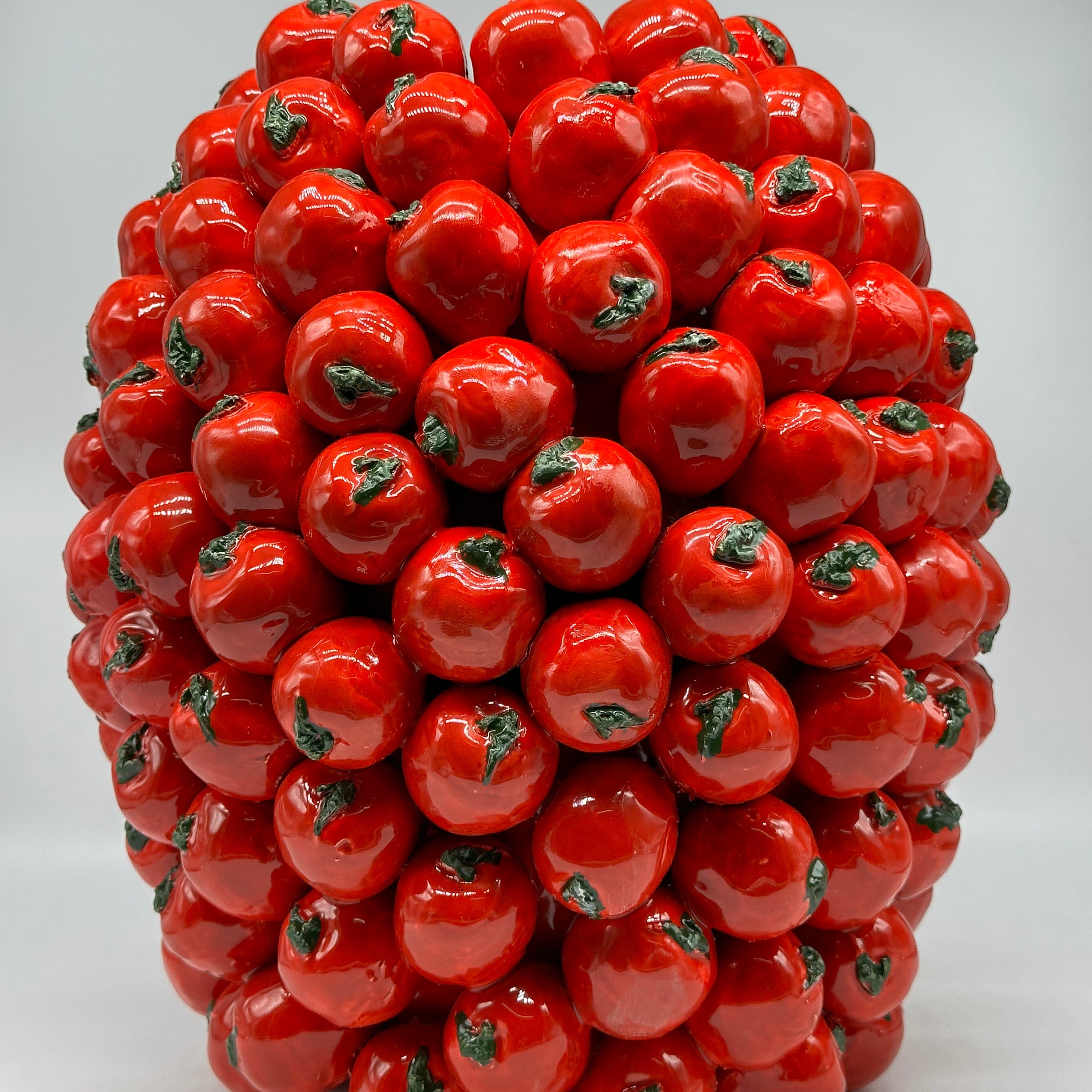 Vaso Frutta Pomodori Rossi cm H.35 L.30 Ceramica Caltagirone fatto a mano - OGGETTISTICA