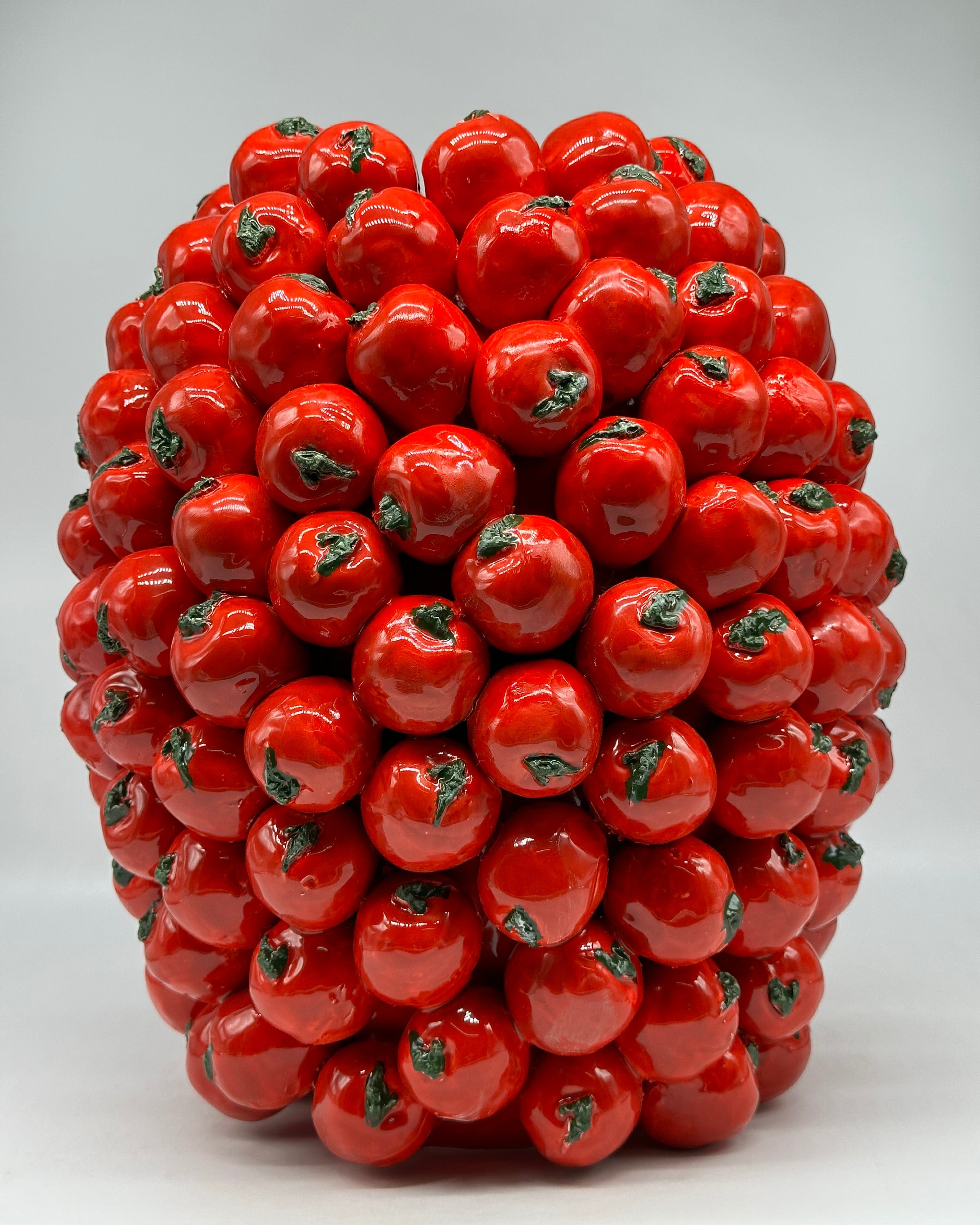 Vaso Frutta Pomodori Rossi cm H.35 L.30 Ceramica Caltagirone fatto a mano - OGGETTISTICA