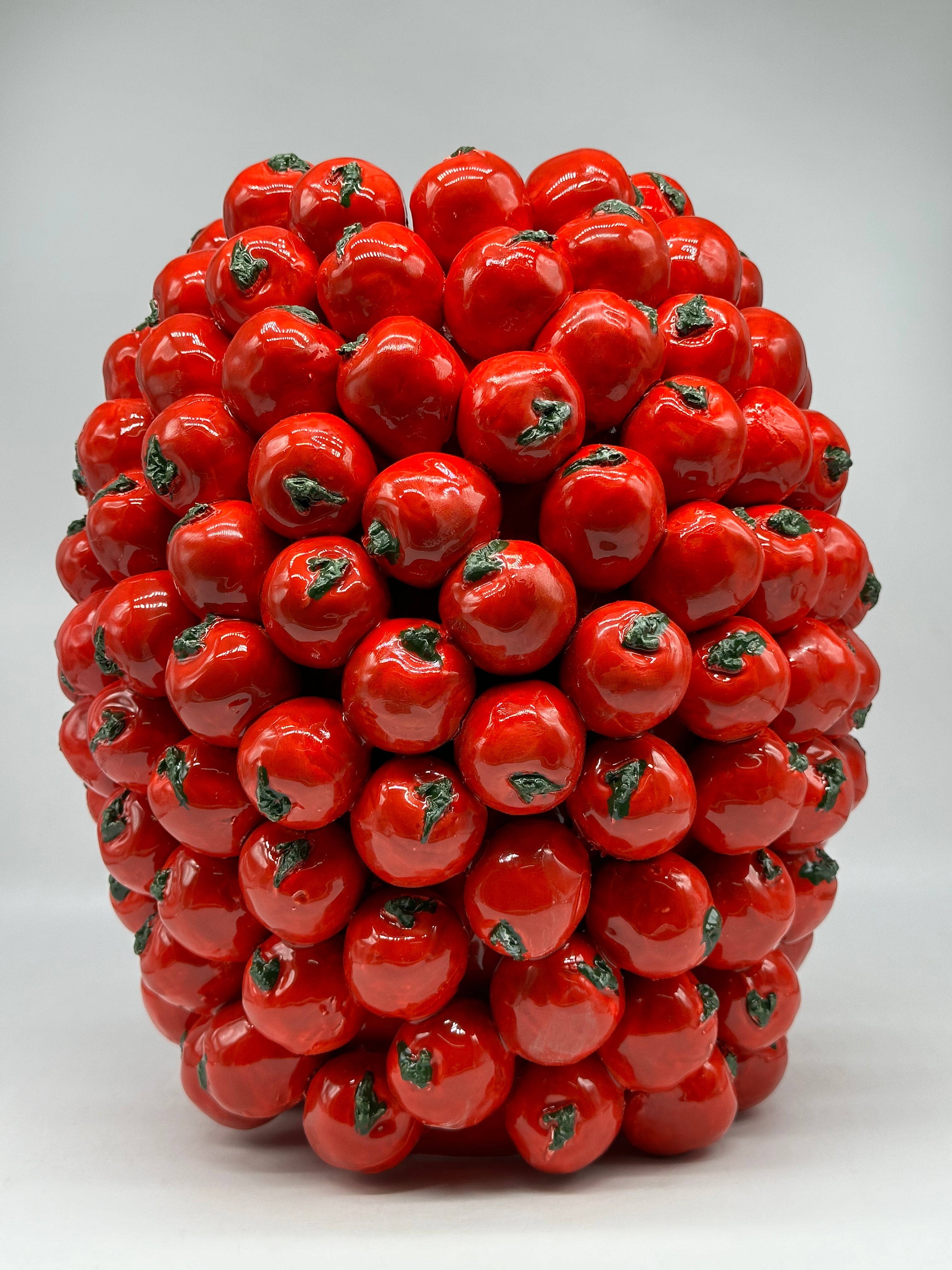Vaso Frutta Pomodori Rossi cm H.35 L.30 Ceramica Caltagirone fatto a mano - OGGETTISTICA