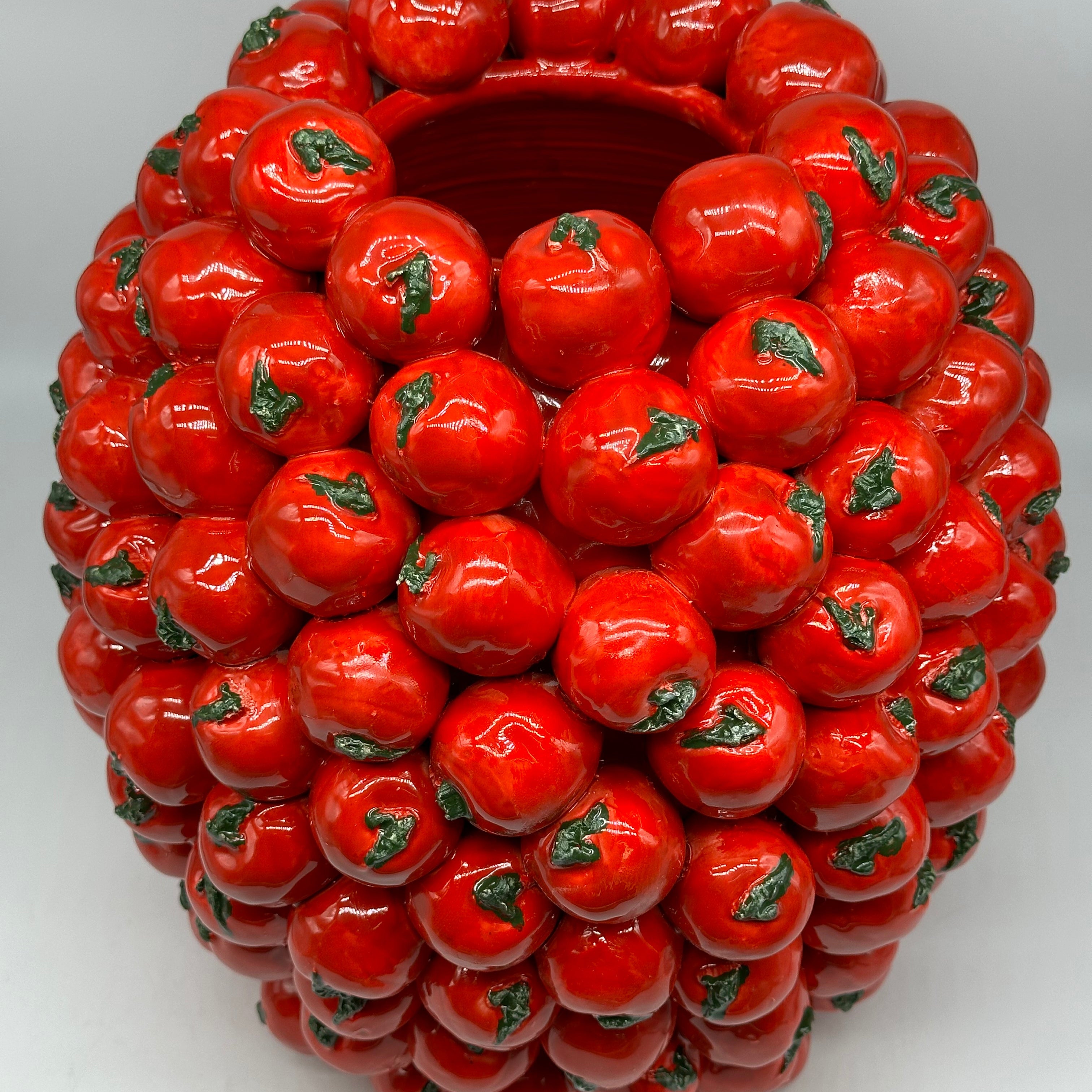Vaso Frutta Pomodori Rossi cm H.35 L.30 Ceramica Caltagirone fatto a mano - OGGETTISTICA