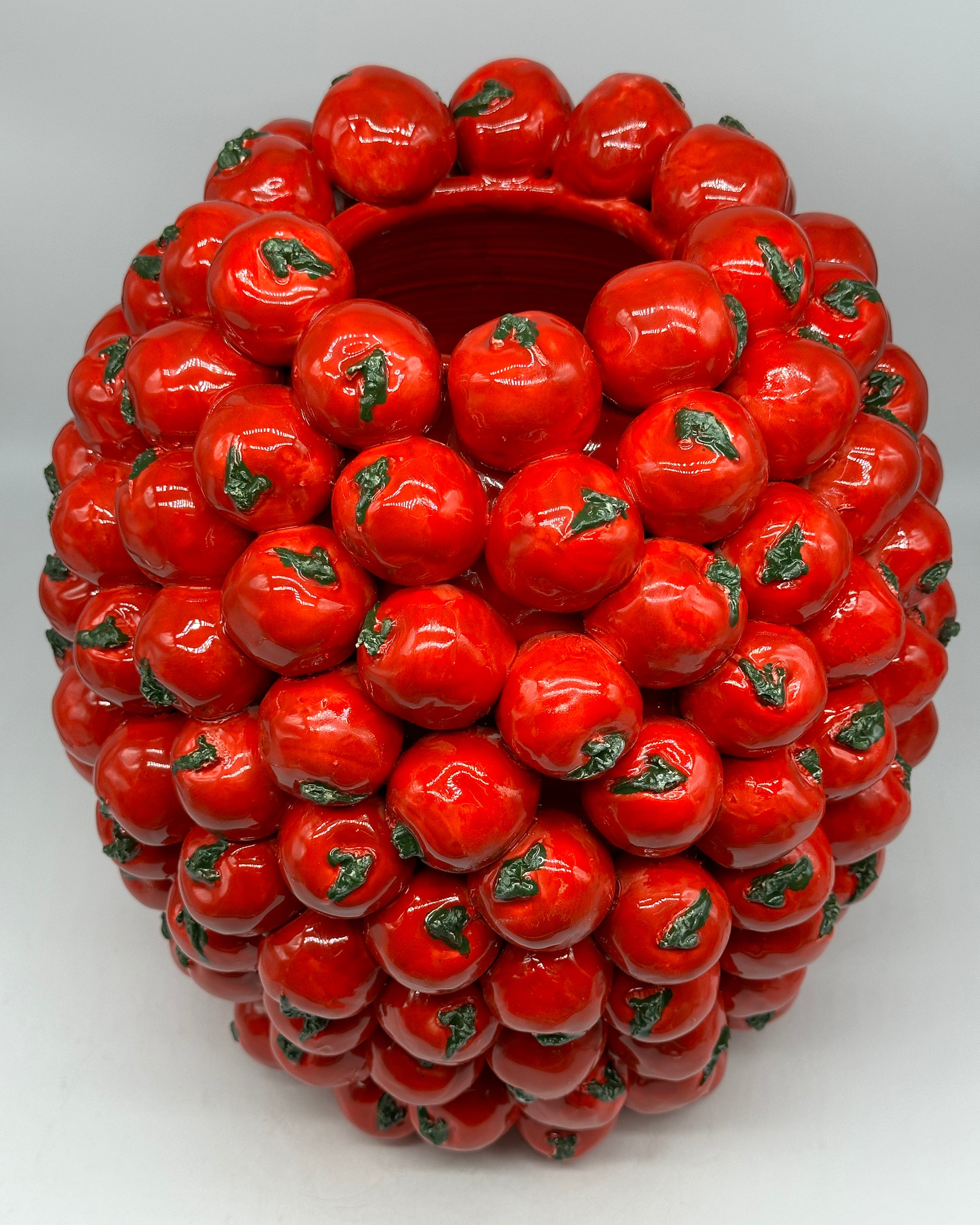 Vaso Frutta Pomodori Rossi cm H.35 L.30 Ceramica Caltagirone fatto a mano - OGGETTISTICA