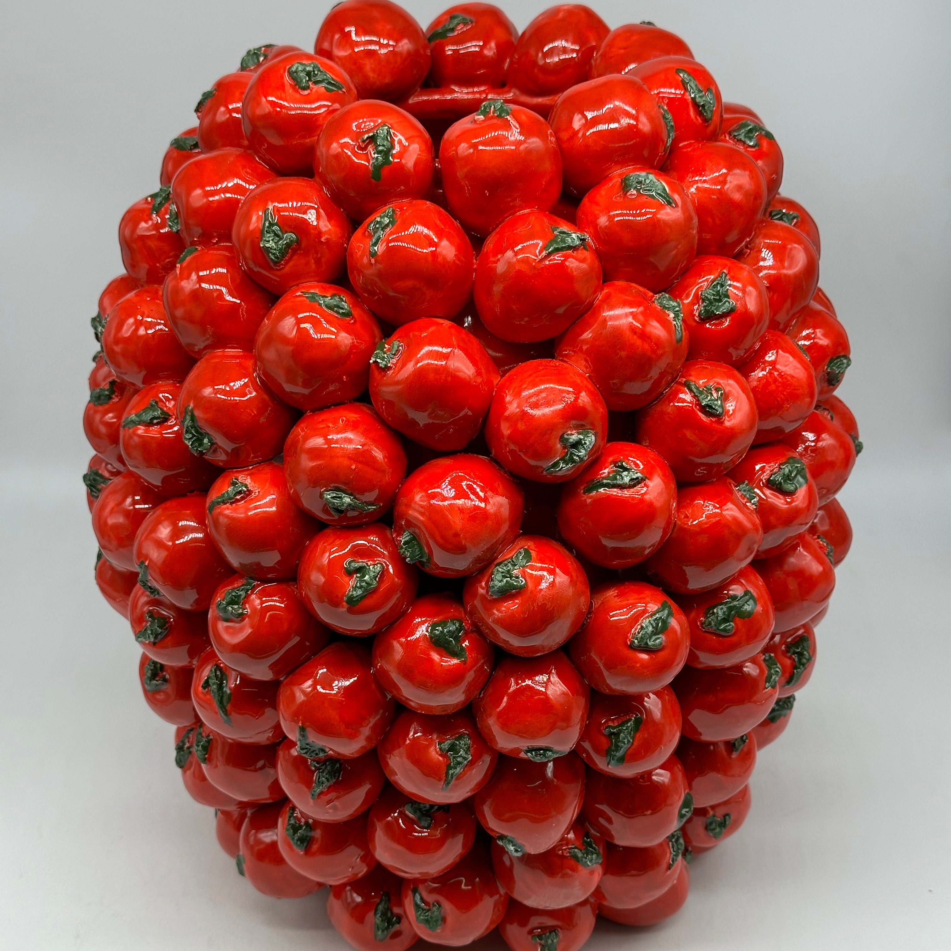 Vaso Frutta Pomodori Rossi cm H.35 L.30 Ceramica Caltagirone fatto a mano - OGGETTISTICA
