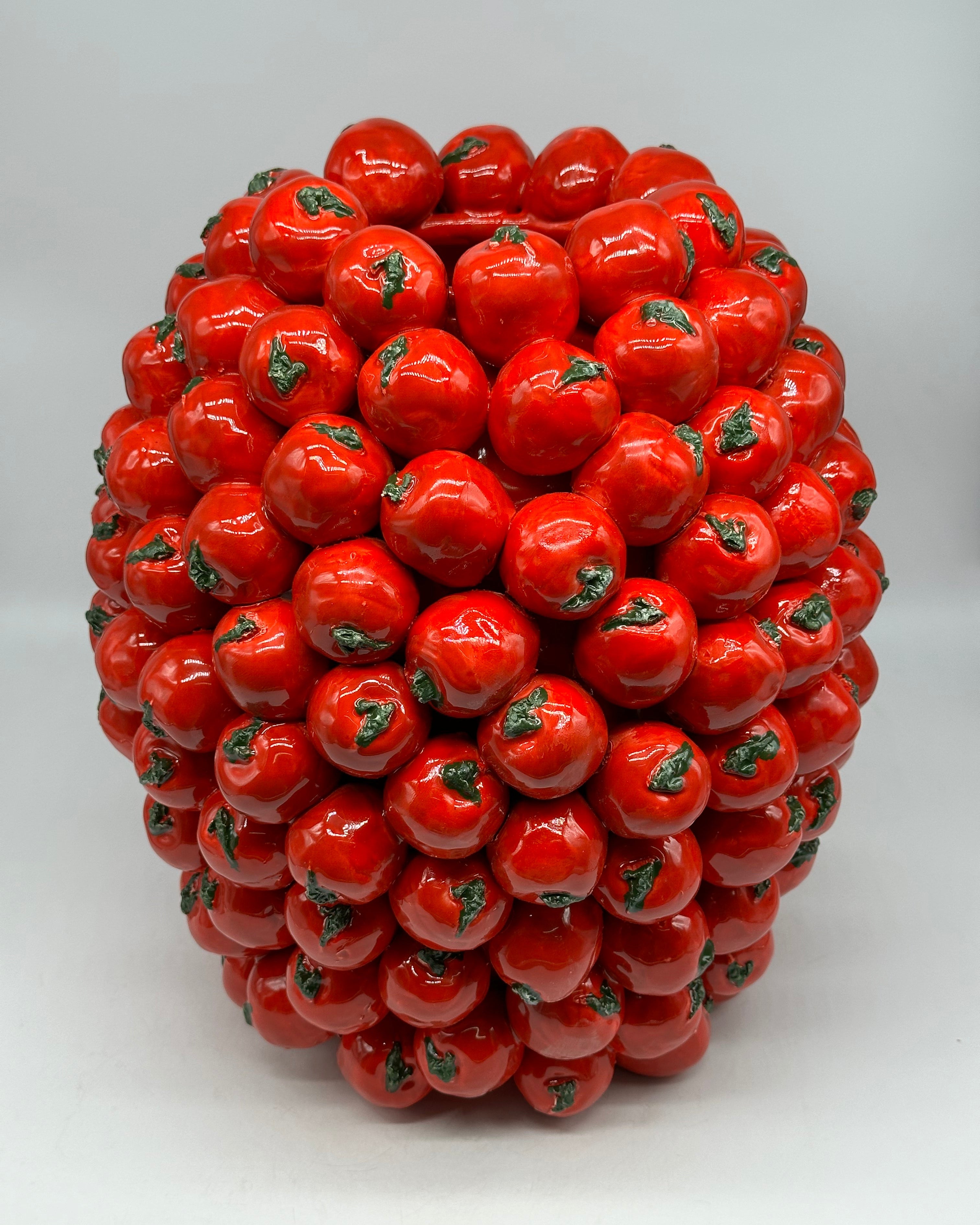 Vaso Frutta Pomodori Rossi cm H.35 L.30 Ceramica Caltagirone fatto a mano - OGGETTISTICA