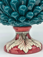 Pigna Ceramica Caltagirone cm H.30 Artigianale Verde Ottanio Base Decorata DD CERAMICHE SICILIANE
