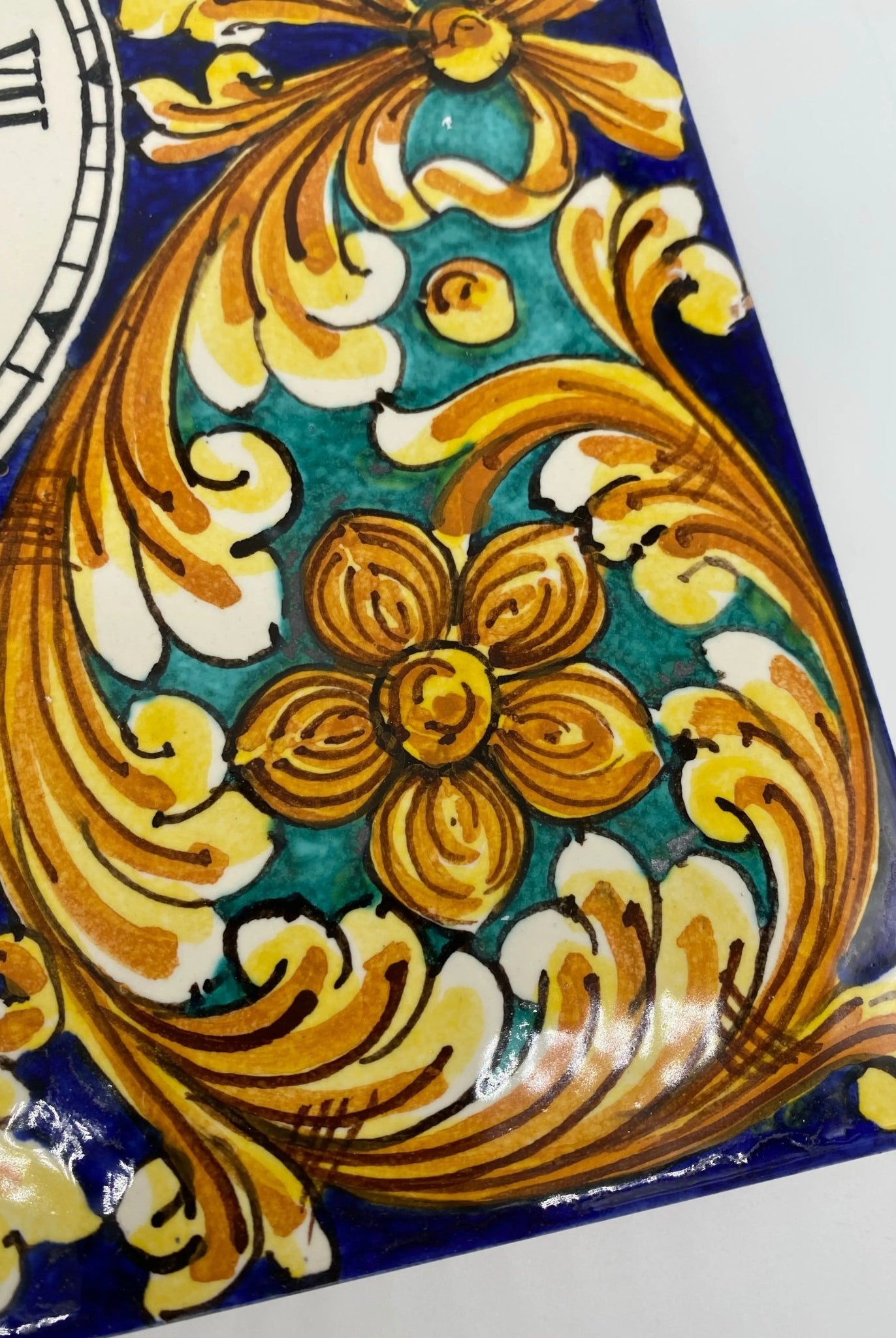 Orologio da Parete Ceramica Caltagirone Quadrato dipinto a mano Lato 30cm Decoro n.2 - DD CERAMICHE SICILIANE