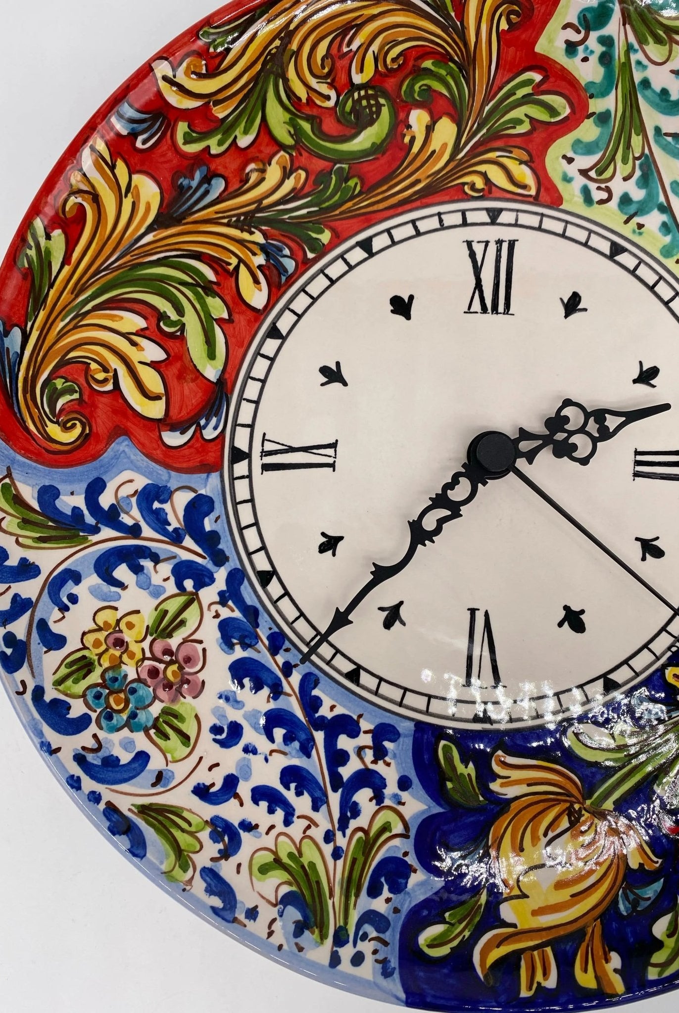 Orologio da Parete Ceramica Caltagirone Rotondo dipinto a mano cm D.30 Decoro n.3 - DD CERAMICHE SICILIANE