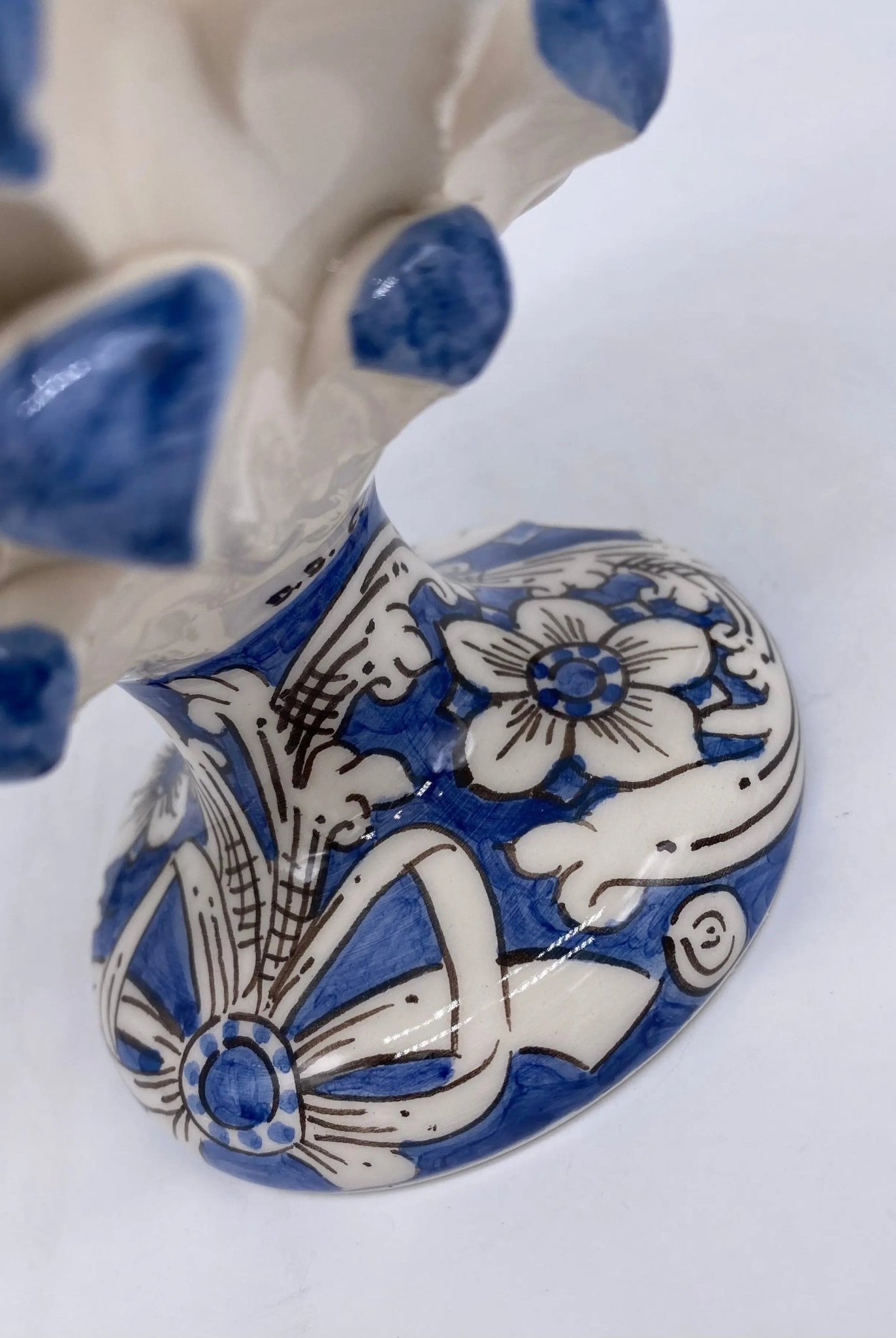 Pigna Ceramica Caltagirone cm H.20 Artigianale Base Decorata Punte Blu - DD CERAMICHE SICILIANE