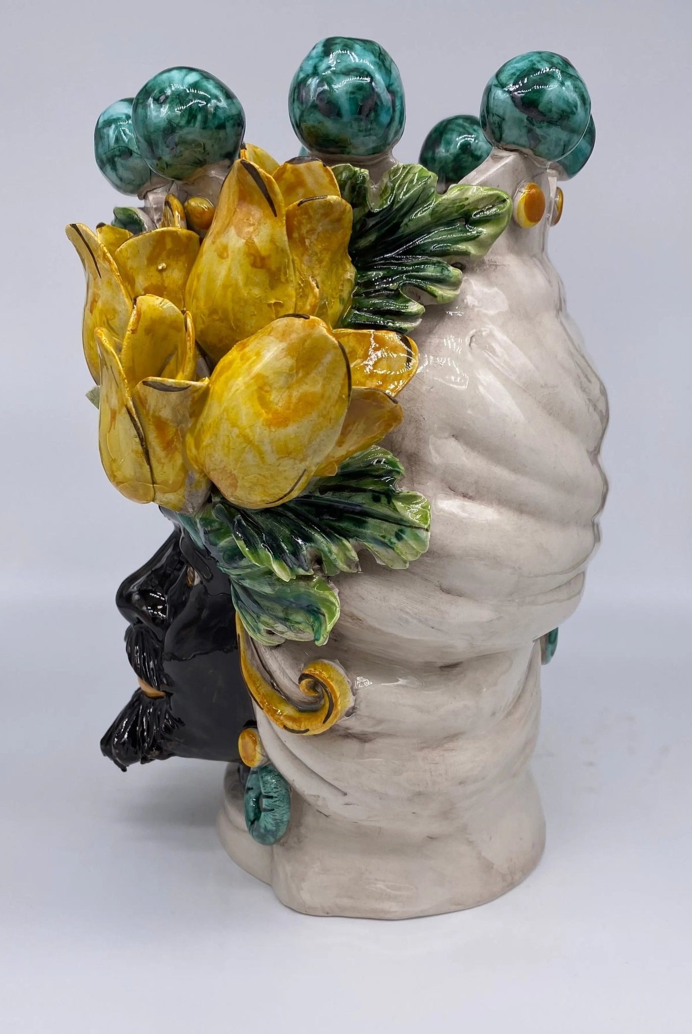 Teste di Moro Tulipani Ceramica Caltagirone cm H.30 L.23 Artigianale - DD CERAMICHE SICILIANE