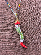 Collana Corno Portafotuna Ceramica Caltagirone, catena perle multicolor V.2 DD CERAMICHE SICILIANE