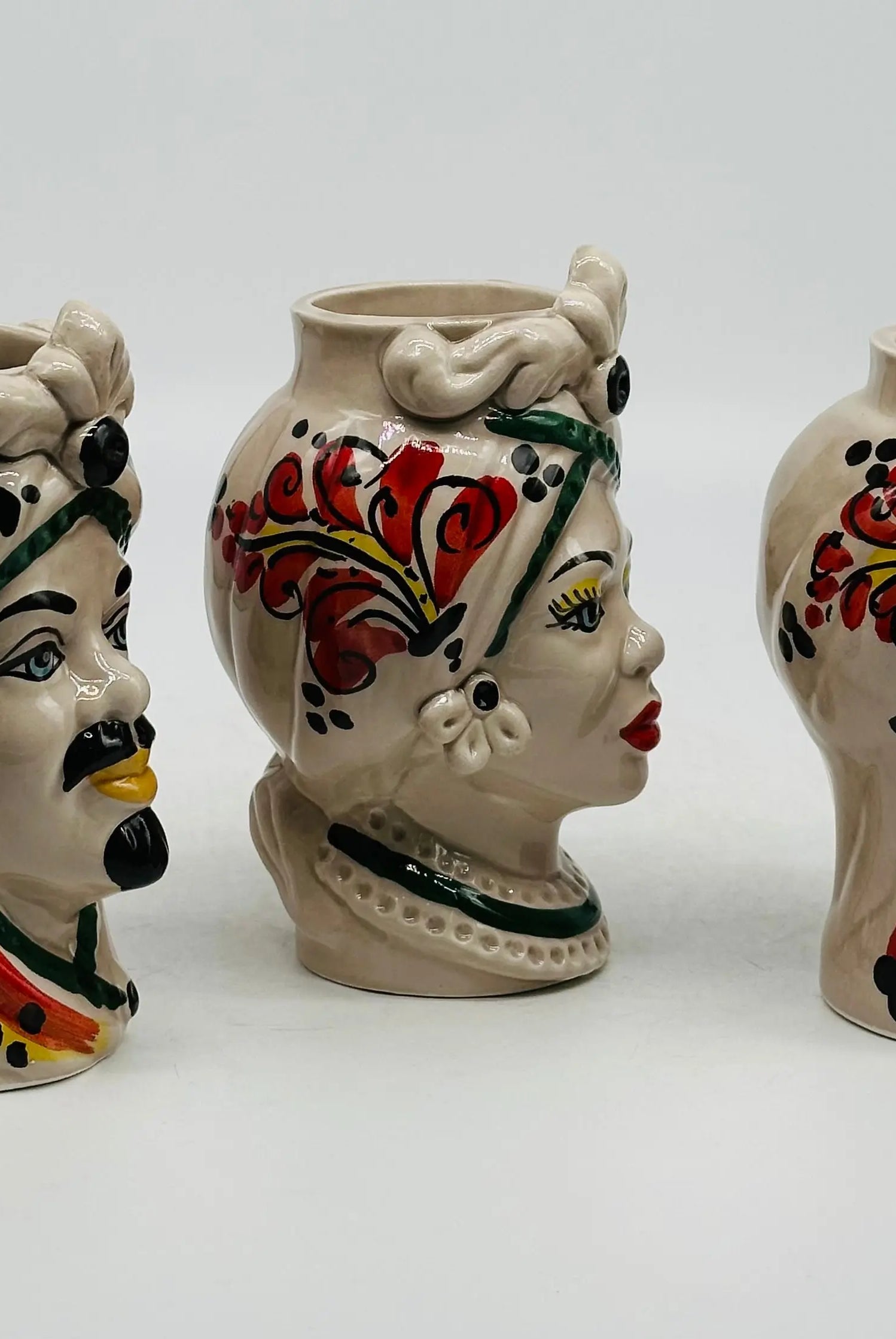 Coppia Teste di Moro Moresca Ceramica Caltagirone cm H.14 L.9 Artigianale VARI COLORI DD CERAMICHE SICILIANE