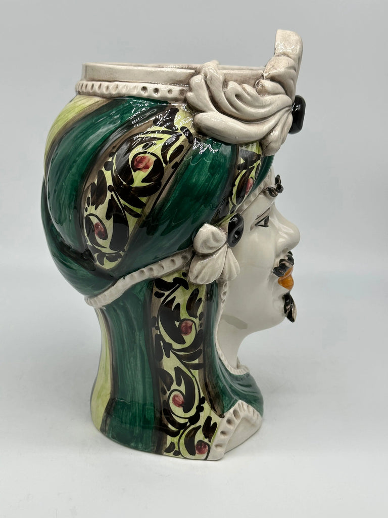 FINE SERIE - Testa di Moro Uomo Moresca Ceramica Caltagirone cm H.28 L.19 Artigianale Decorazione 2020 Verde DD CERAMICHE SICILIANE