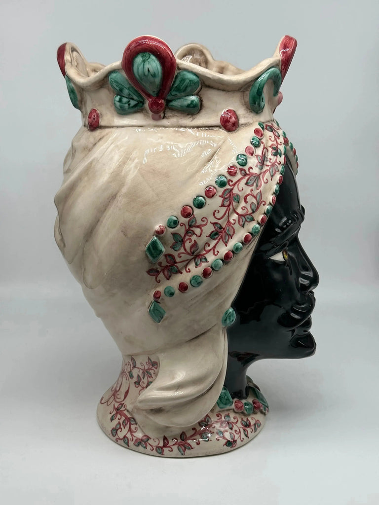 FINE SERIE - Testa di Moro Uomo Saturno Ceramica Caltagirone cm H.37 L.22 Artigianale Barocco Verde Lilla DD CERAMICHE SICILIANE