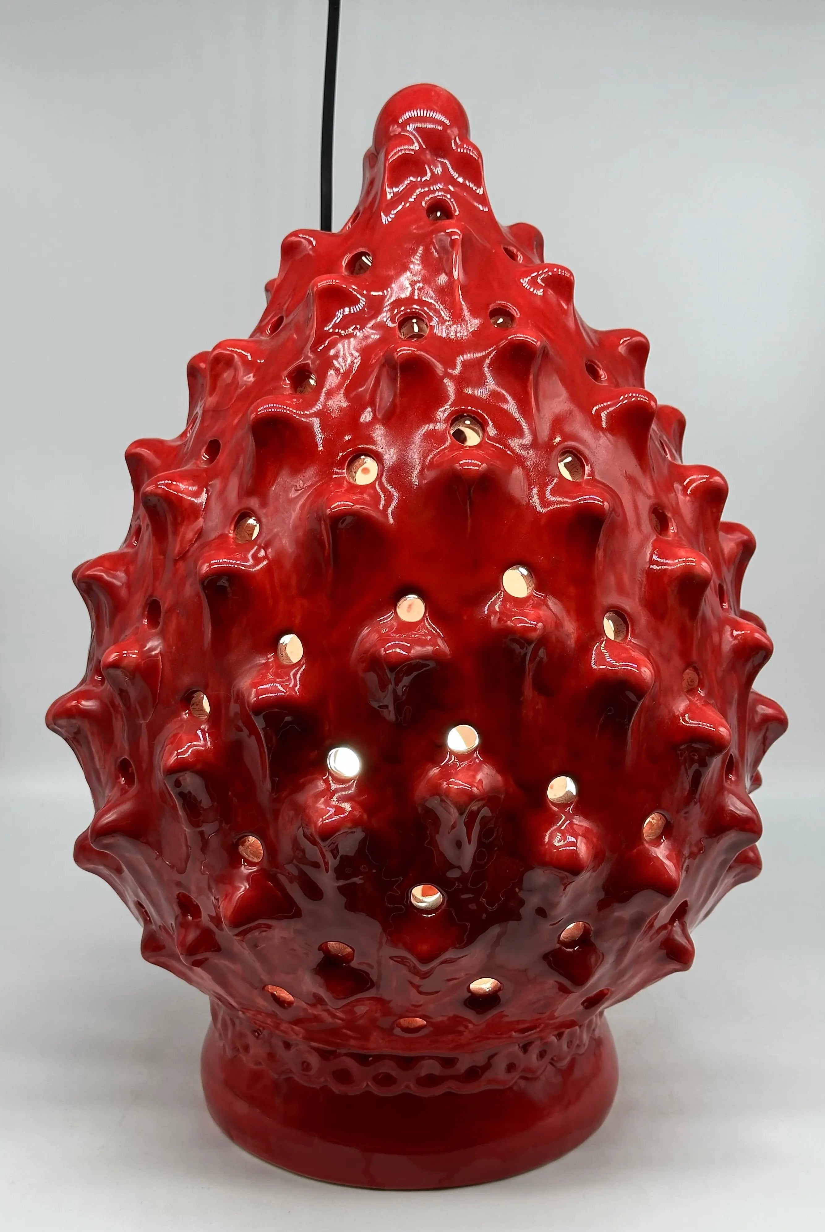 FINE SERIE - Lampada Pigna Luis traforata Ceramica Caltagirone cm H.45 L.28 Artigianale Rosso DD CERAMICHE SICILIANE