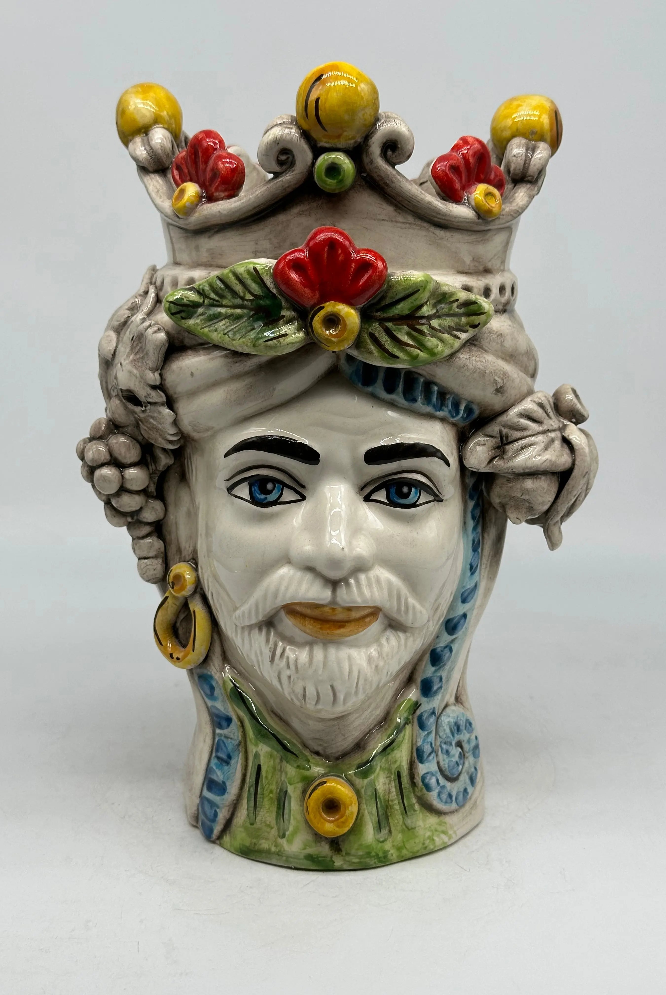 FINE SERIE - Testa di Moro Classica Corona Sfere Giallo Ceramica Caltagirone cm H.28 L.20 Artigianale DD CERAMICHE SICILIANE