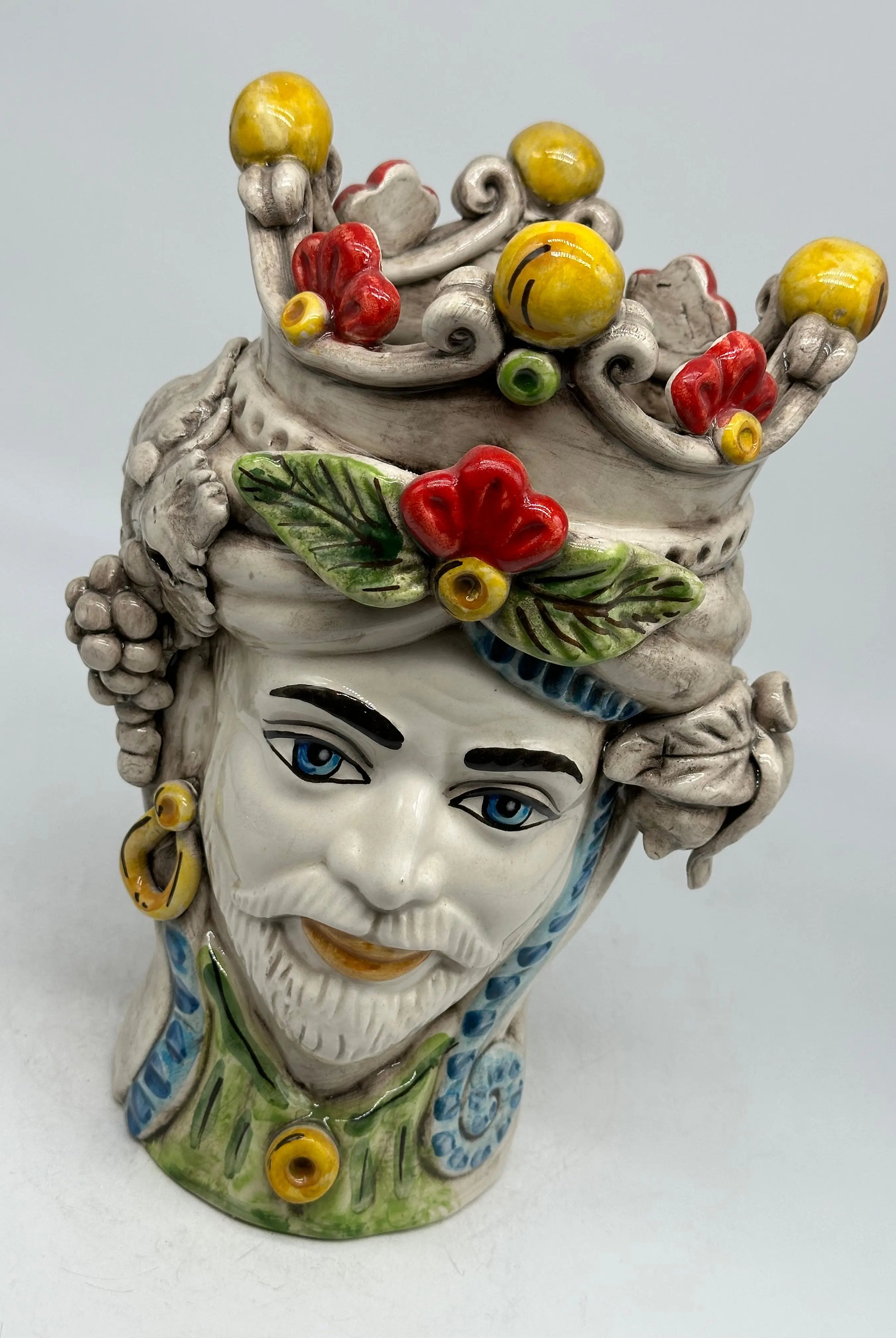 FINE SERIE - Testa di Moro Classica Corona Sfere Giallo Ceramica Caltagirone cm H.28 L.20 Artigianale DD CERAMICHE SICILIANE