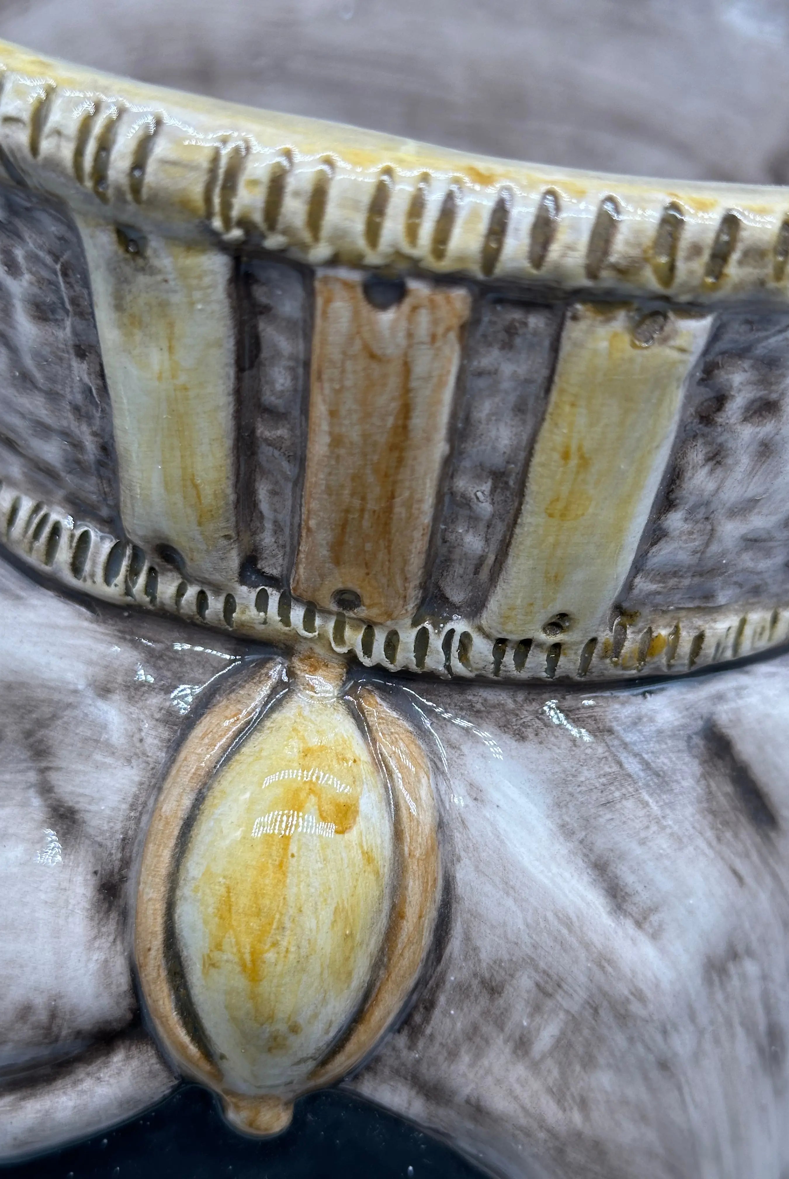 FINE SERIE - Testa di Moro Corona Retta Ceramica Caltagirone cm H.38 L.24 Artigianale dettagli Giallo DD CERAMICHE SICILIANE