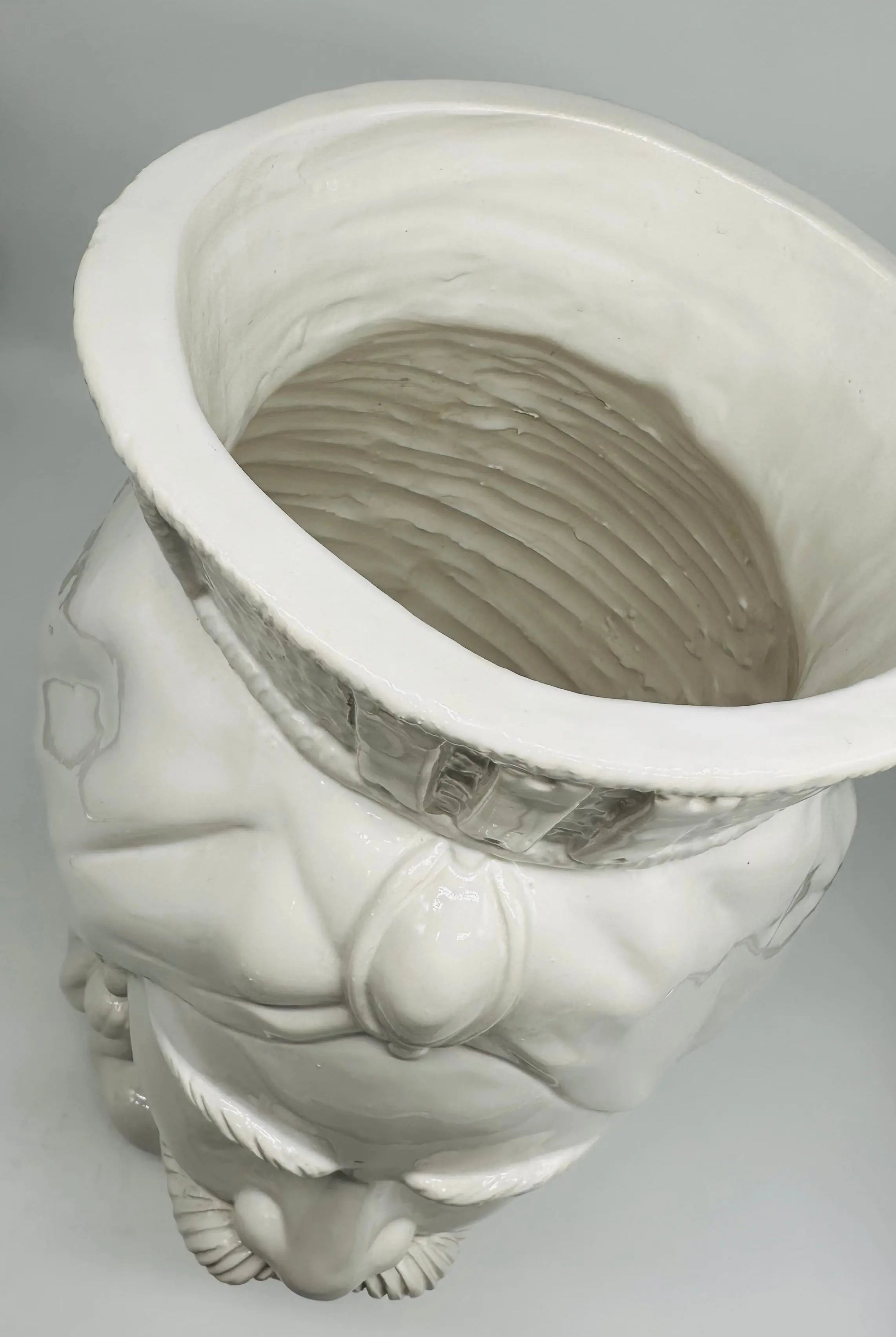 FINE SERIE - Testa di Moro Uomo Corona Retta Ceramica Caltagirone cm H.38 L.24 Artigianale Bianco DD CERAMICHE SICILIANE