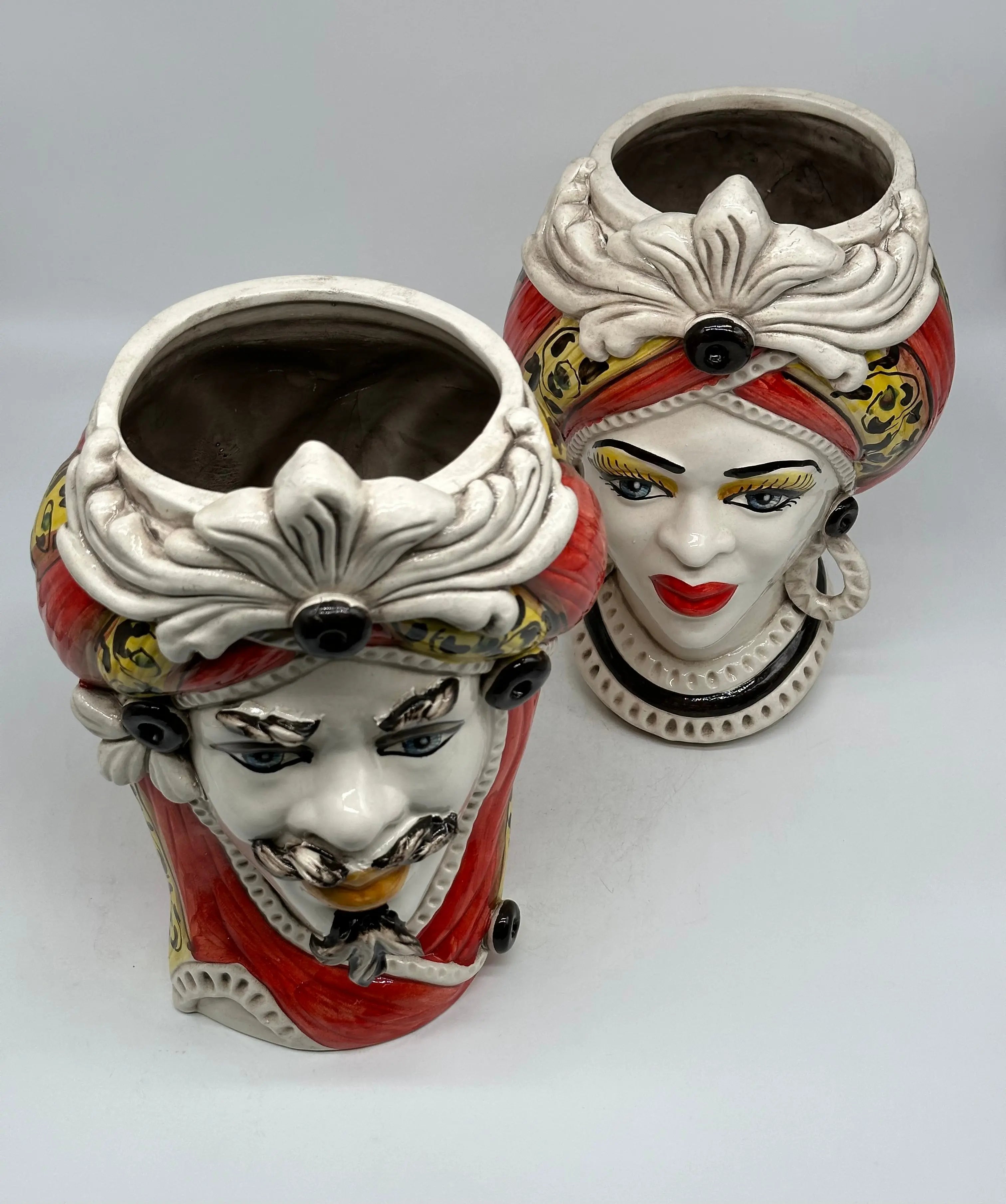 FINE SERIE - Teste di Moro Moresca Ceramica Caltagirone cm H.28 L.19 Artigianale Barocco Rosso DD CERAMICHE SICILIANE