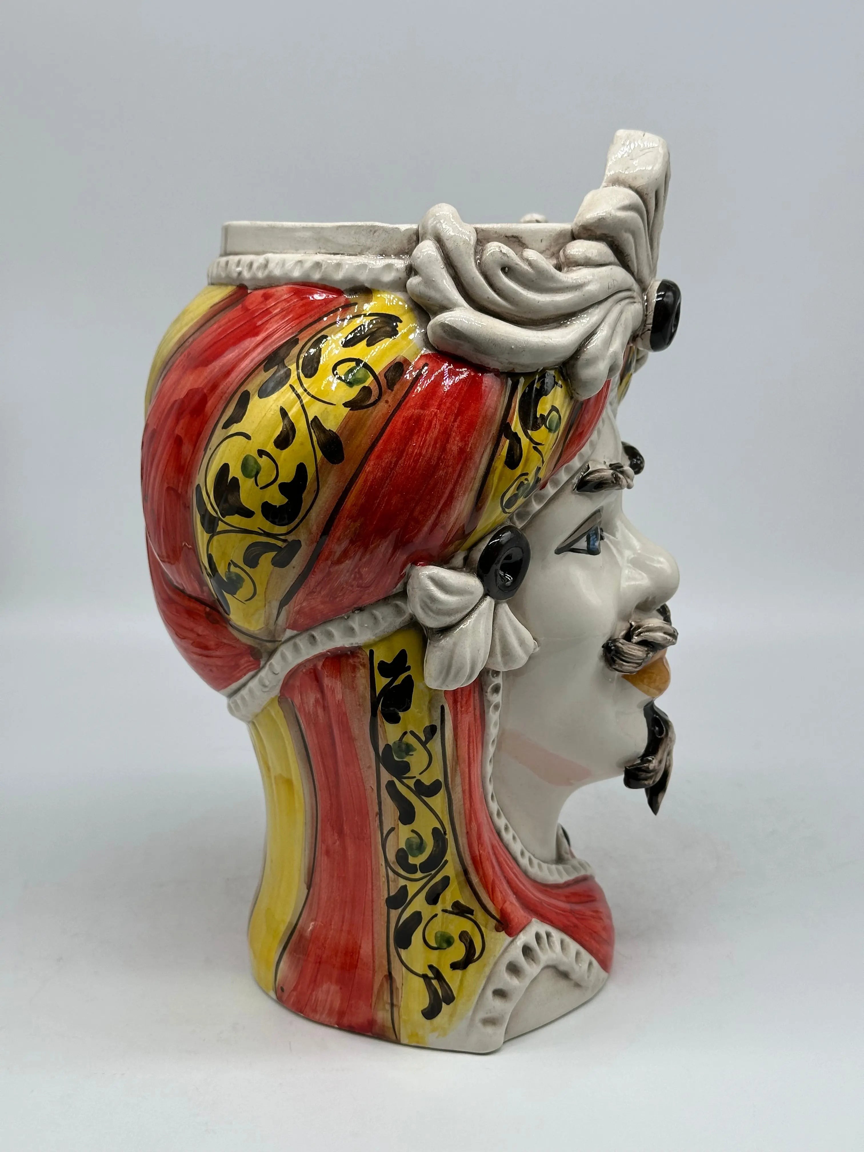 FINE SERIE - Teste di Moro Moresca Ceramica Caltagirone cm H.28 L.19 Artigianale Barocco Rosso DD CERAMICHE SICILIANE