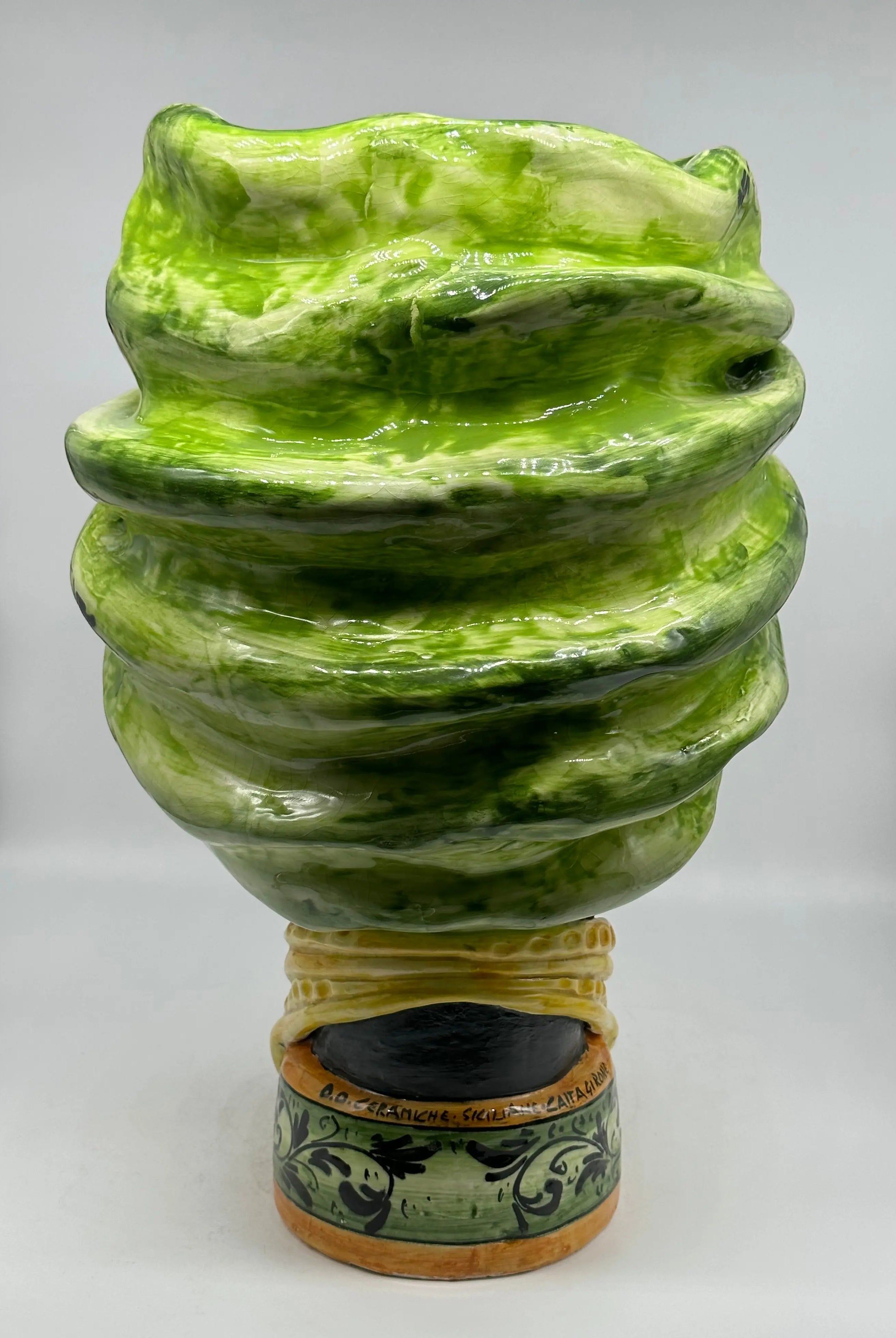 FINE SERIE - Teste di Moro Zeus Ceramica Caltagirone cm H.45 L.28 Artigianale Verde Nero DD CERAMICHE SICILIANE