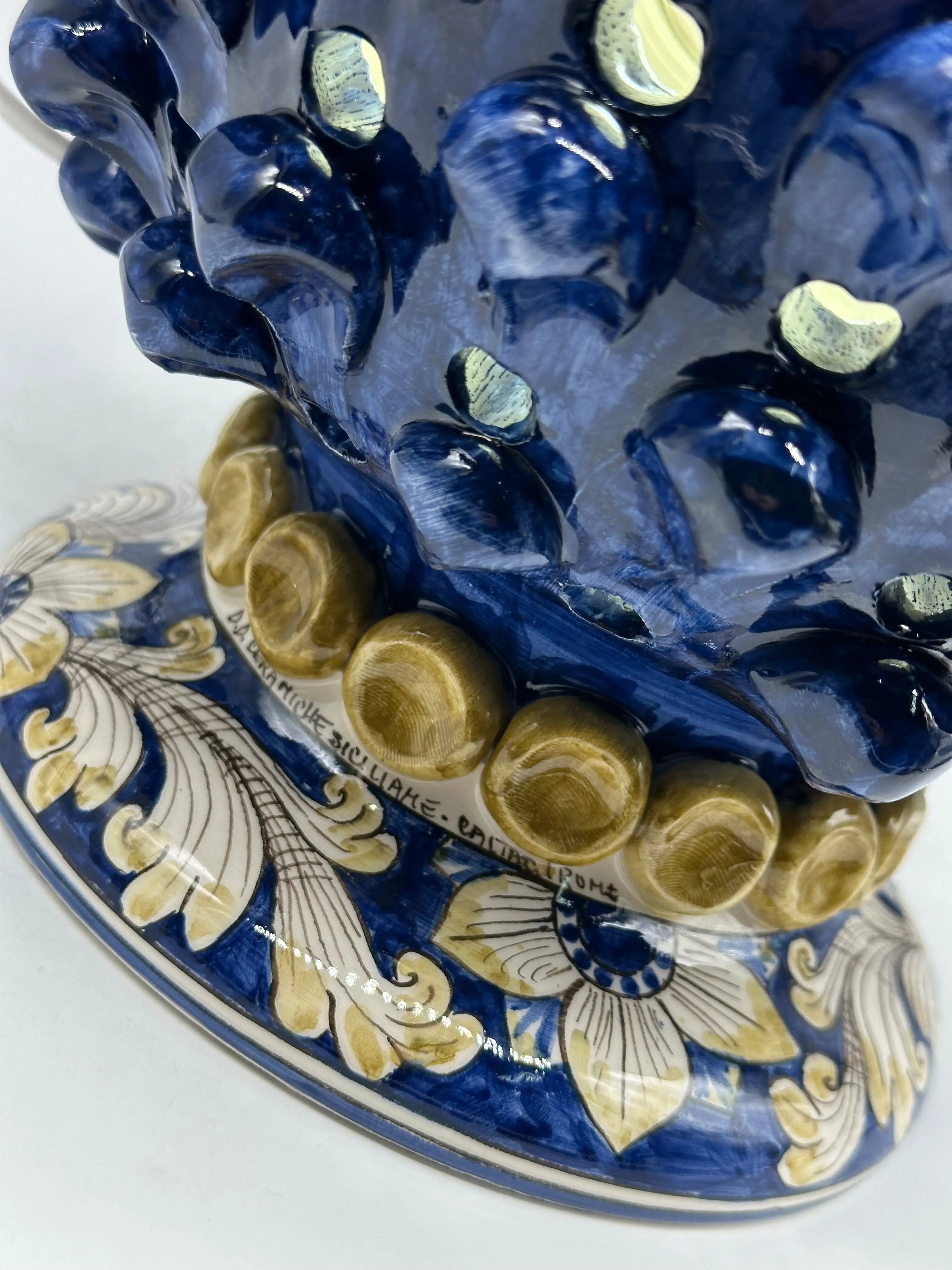 Lampada Pigna Gigante traforata Ceramica Caltagirone cm H.45 L.28 Artigianale Blu Base Decorata DD CERAMICHE SICILIANE