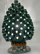 Lampada Pigna Gigante traforata Ceramica Caltagirone cm H.45 L.28 Artigianale Verde Rame Base Decorata DD CERAMICHE SICILIANE