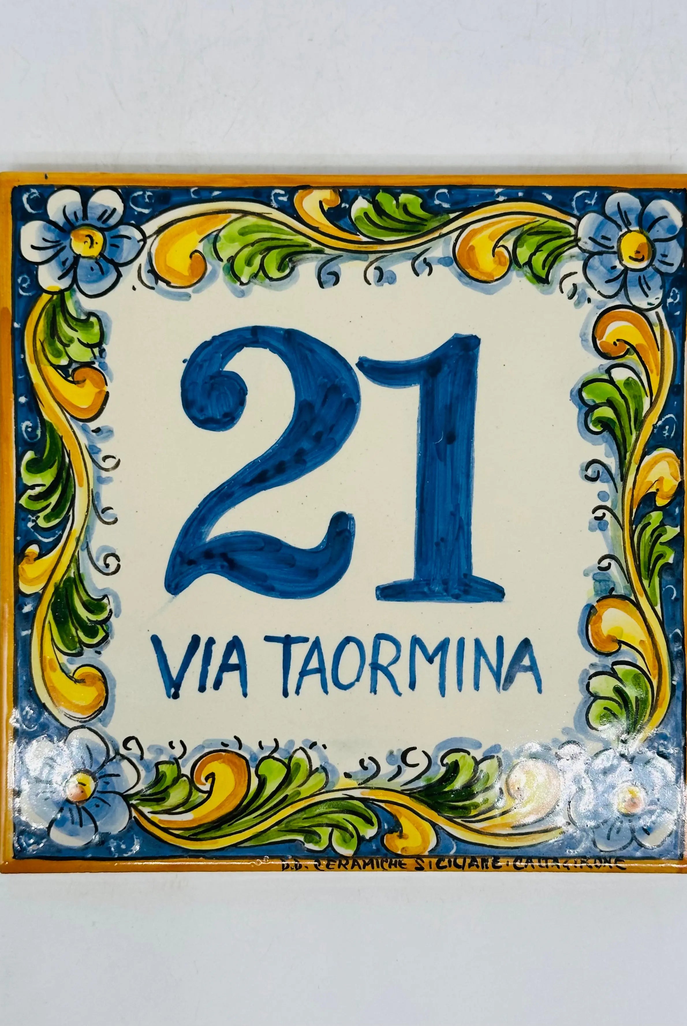 Numero Civico Mattonella cm 15x15 Ceramica Artigianale Caltagirone DD CERAMICHE SICILIANE