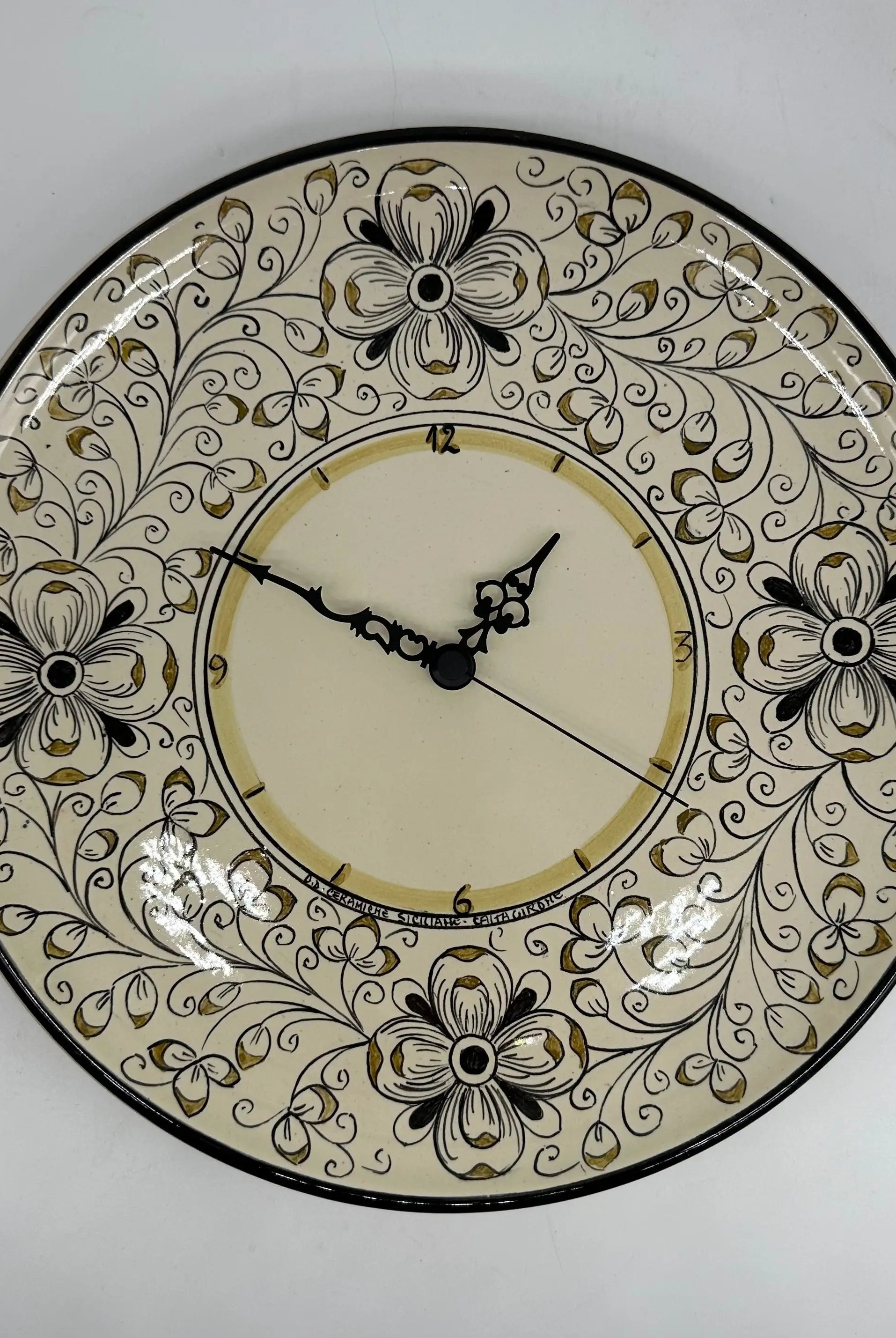 Orologio da Parete Ceramica Caltagirone Rotondo dipinto a mano cm D.30 Decoro n.7g DD CERAMICHE SICILIANE