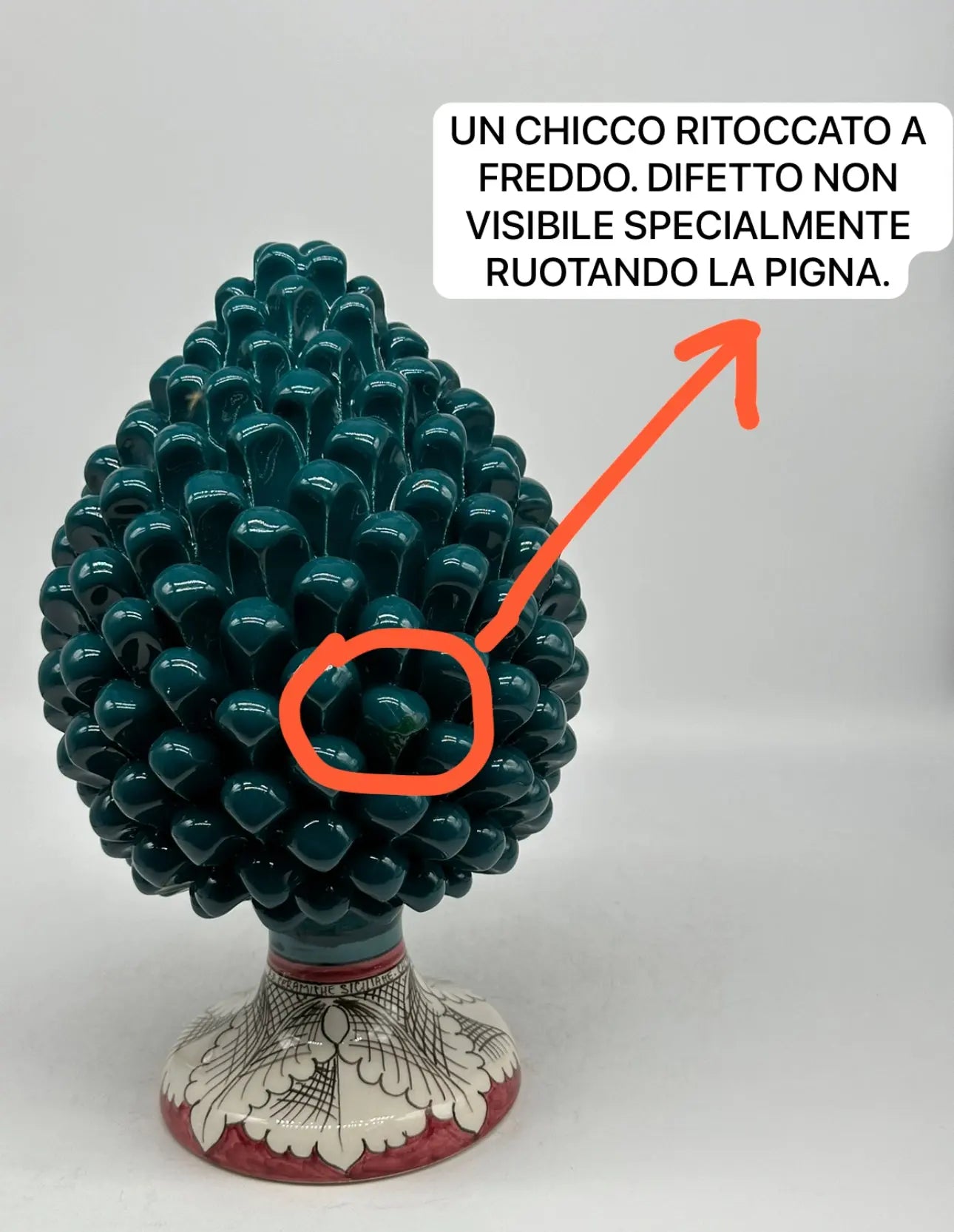 PEZZO CON DIFETTO- Pigna Base Decorata cm H.30 Ceramica Caltagirone Artigianale Ottanio DD CERAMICHE SICILIANE