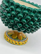 PEZZO CON DIFETTO - Portavaso Mezza Pigna Ceramica Caltagirone cm H.20 L.20 Artigianale Verde Rame Base Decorata DD CERAMICHE SICILIANE