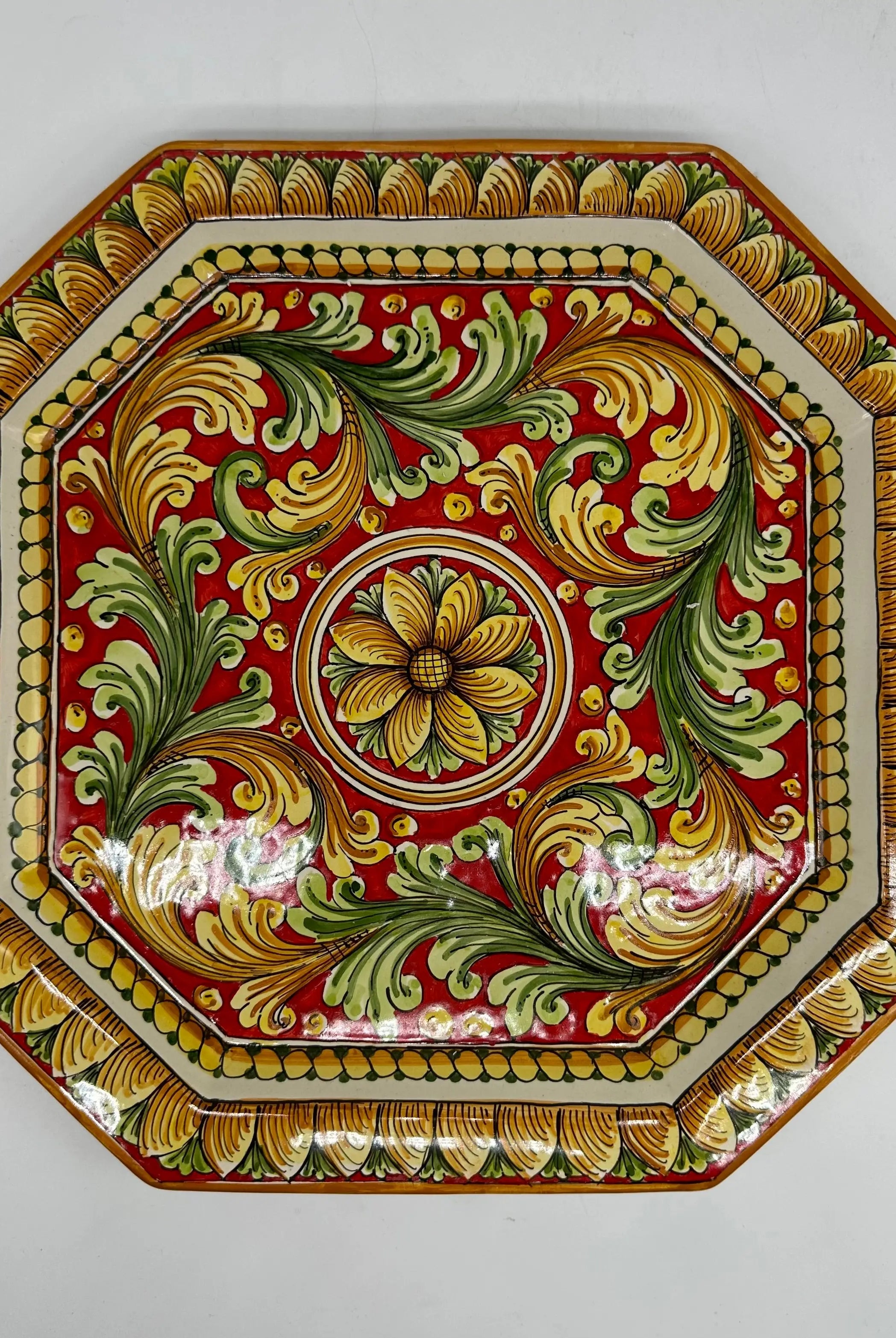 Piatto Decorativo Ottagonale dipinto a mano cm 32 Decoro n.1 DD CERAMICHE SICILIANE