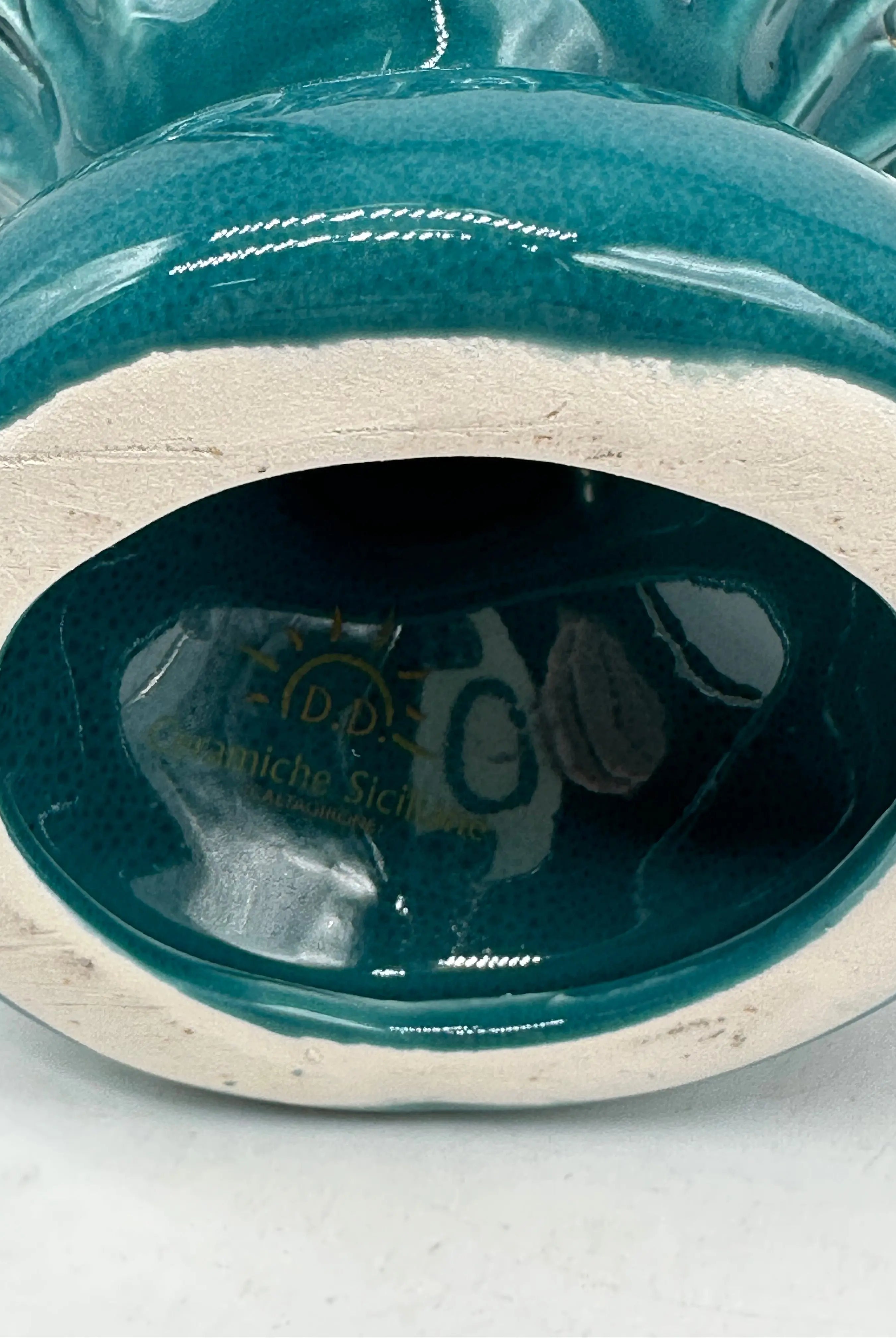 Pigna Ceramica Caltagirone cm H.20 Artigianale Verde Oro Linea Luis DD CERAMICHE SICILIANE