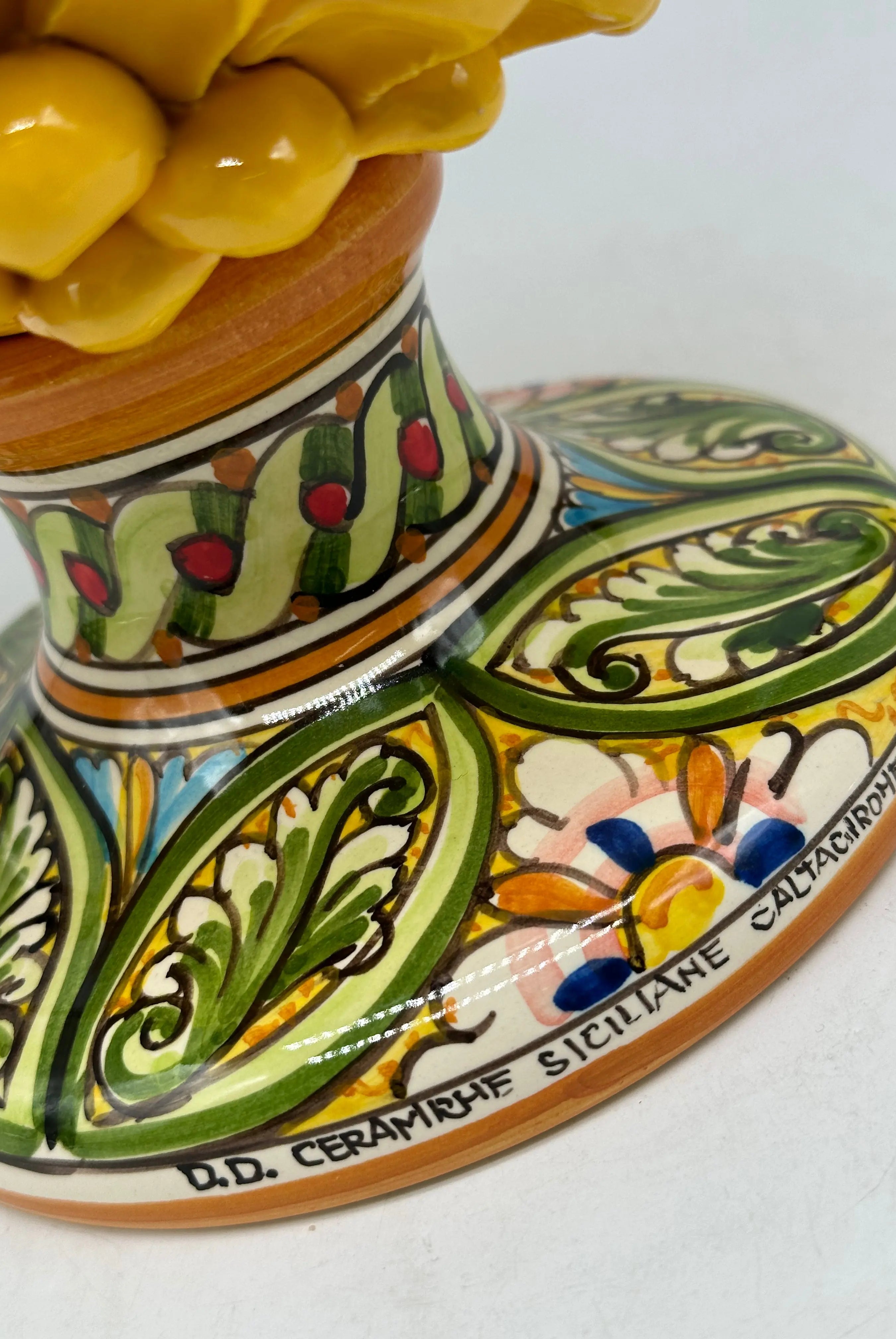 Pigna Ceramica Caltagirone cm H.30 Artigianale Giallo Base Decorata DD CERAMICHE SICILIANE